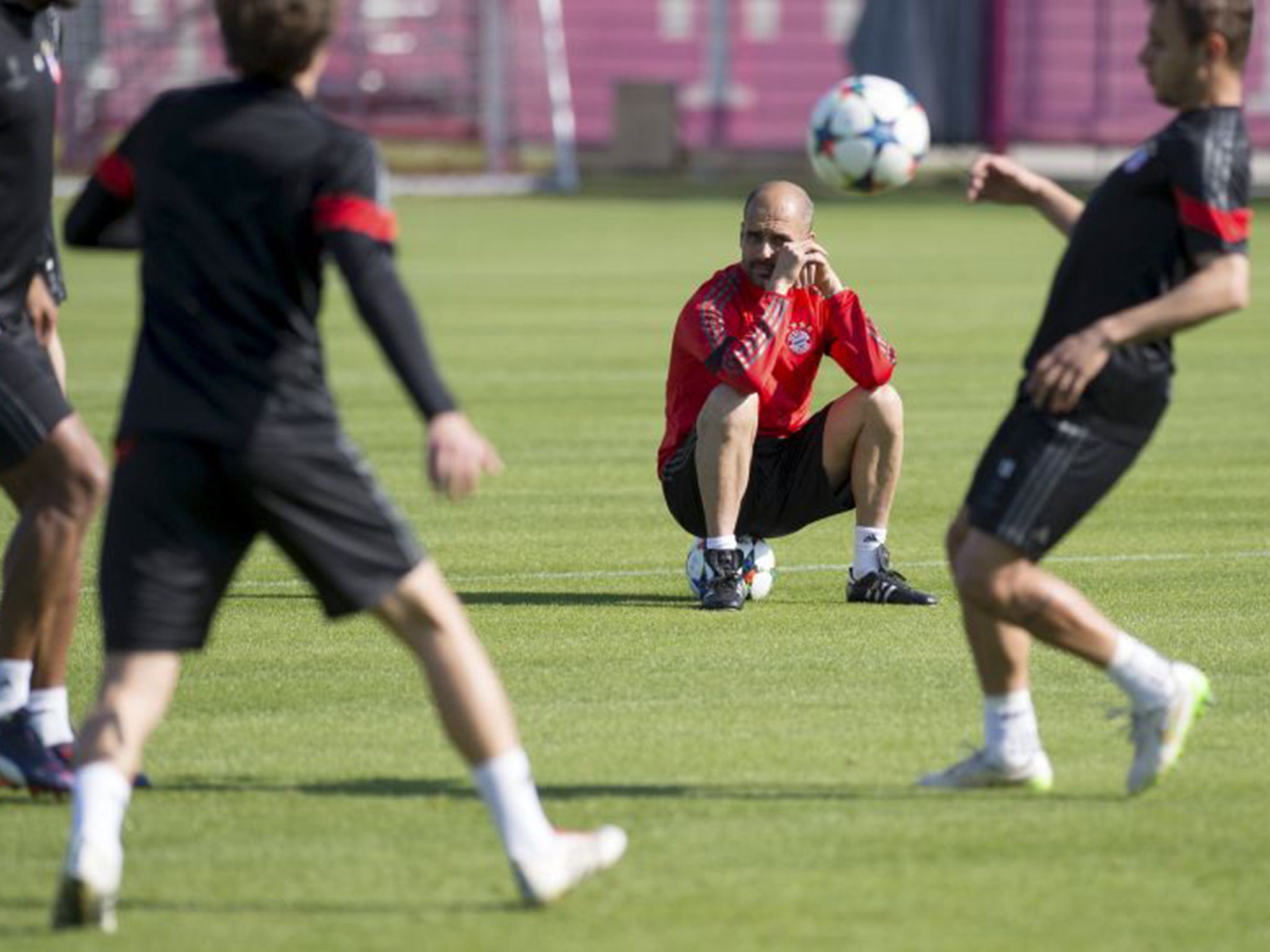 Pep Guardiola in relaxed mood in training on Monday. But the Spaniard needs to overcome a 3-1 deficit against Porto on Tuesday night