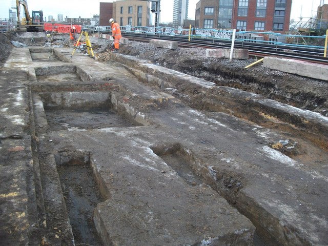 Outlines of platforms on top of the south London viaduct