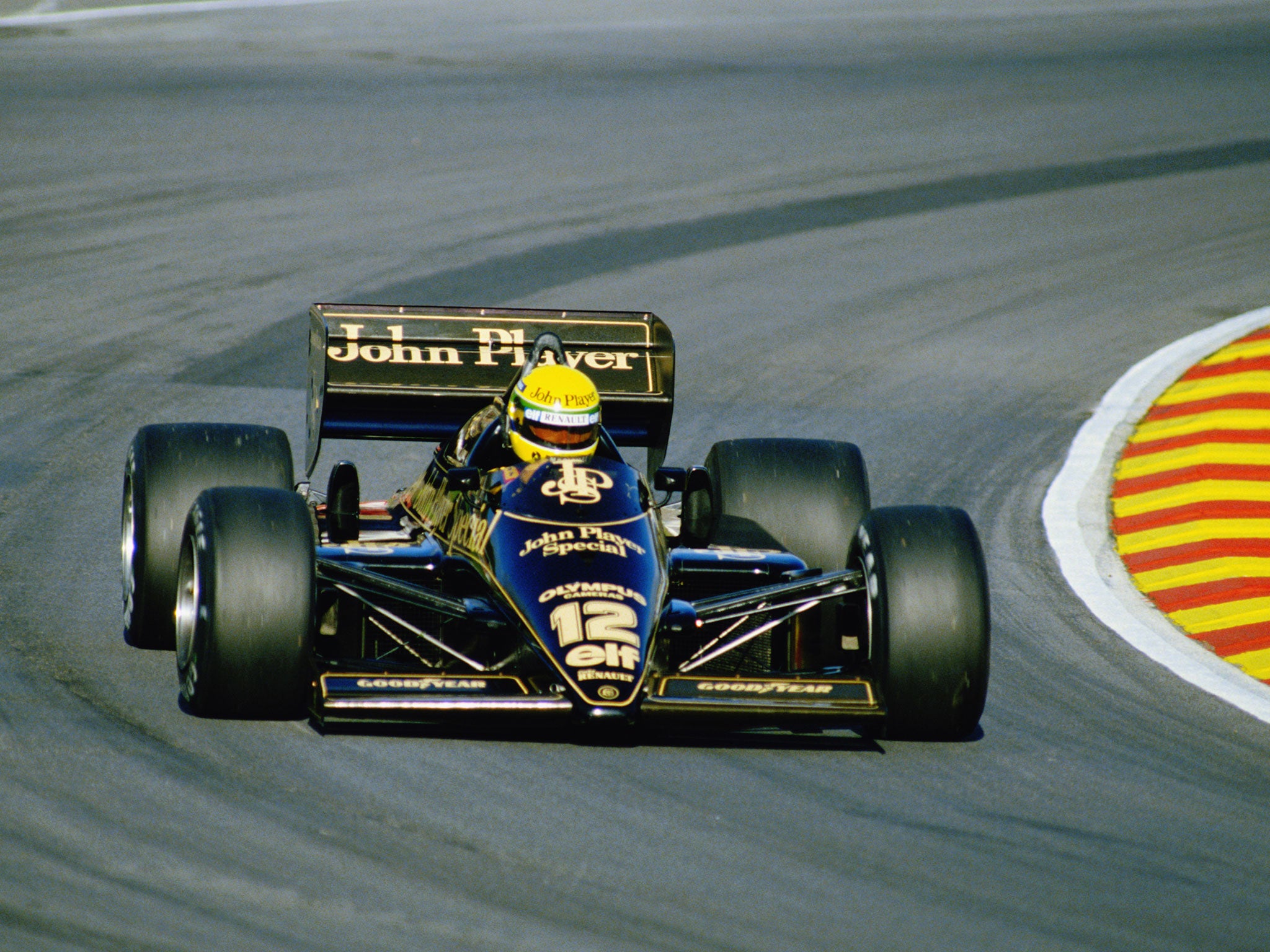 Ayrton Senna in his Lotus during the 1985 season