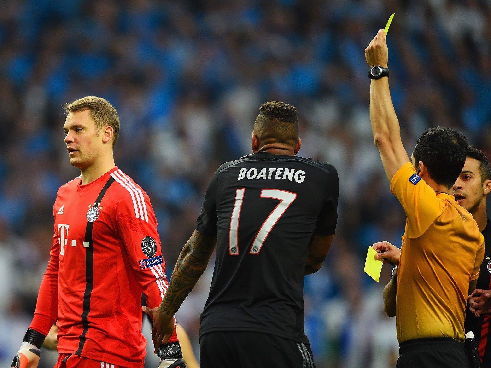 Manuel Neuer was lucky to see yellow for fouling Jackson Martinez