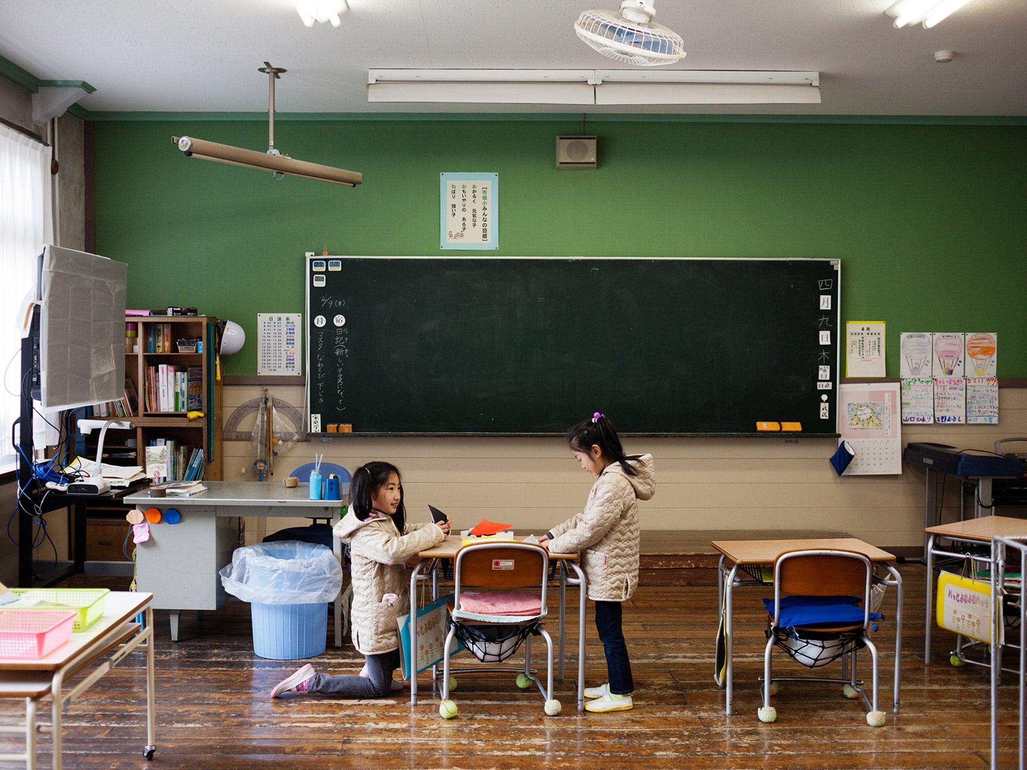 Aone elementary school students during a break in-between classes; the school at one time had 245 students (Ko Sasaki/The Washington Post)