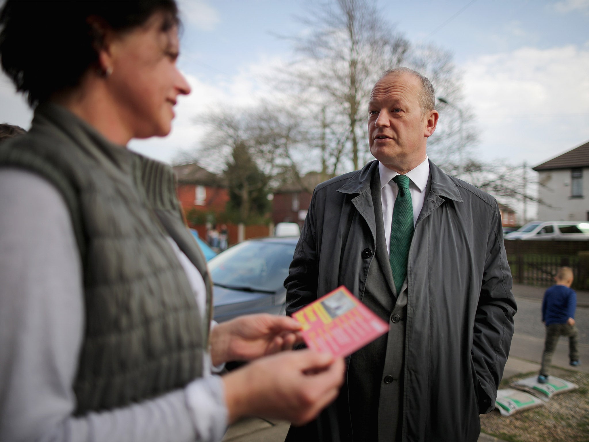 The Labour candidate talks to a Rochdale resident (Getty)