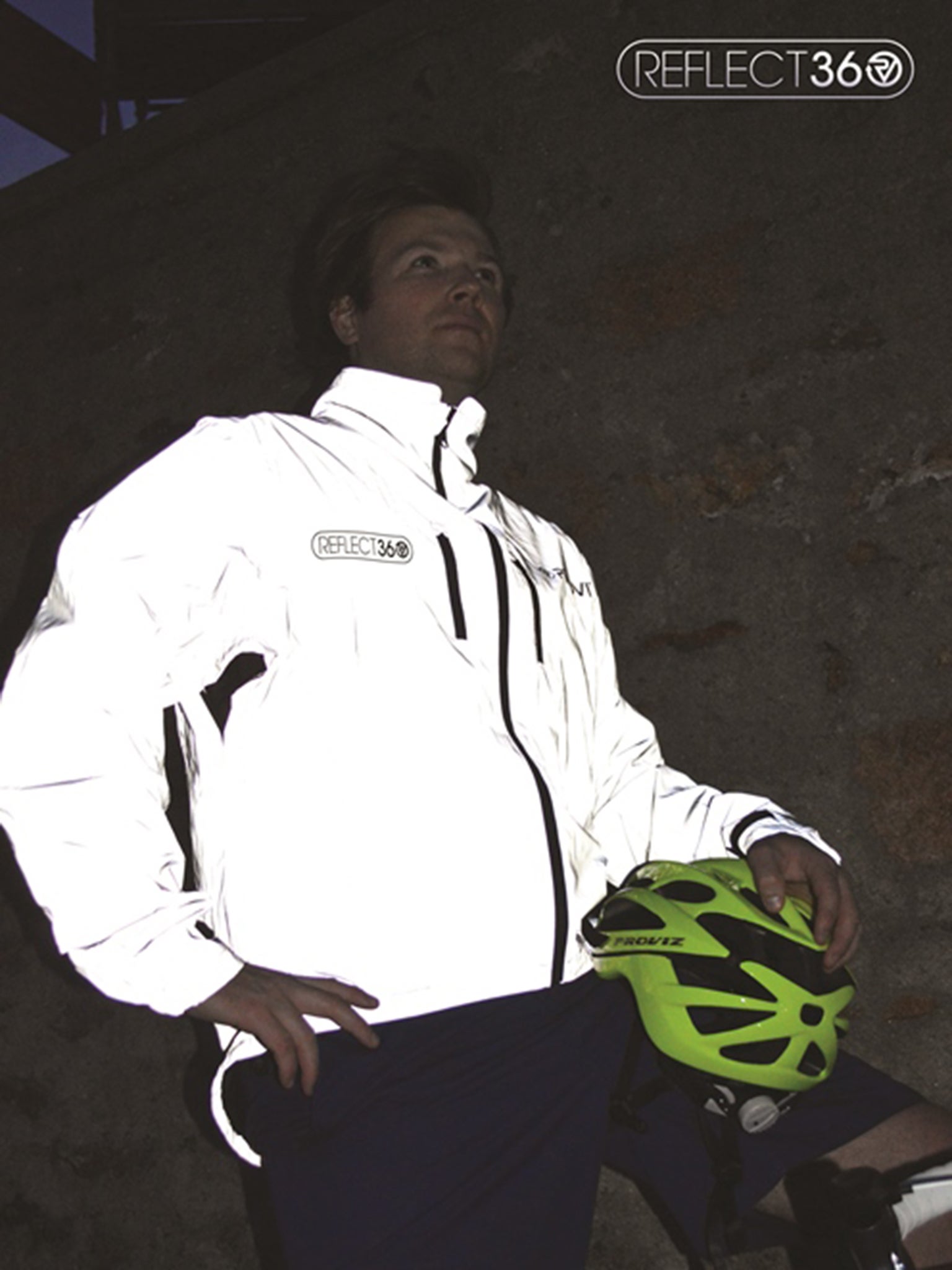 A Proviz Reflect 360 jacket. The clothing is made incorporating the most reflective material the creators could find – a fabric impregnated with microscopic glass beads