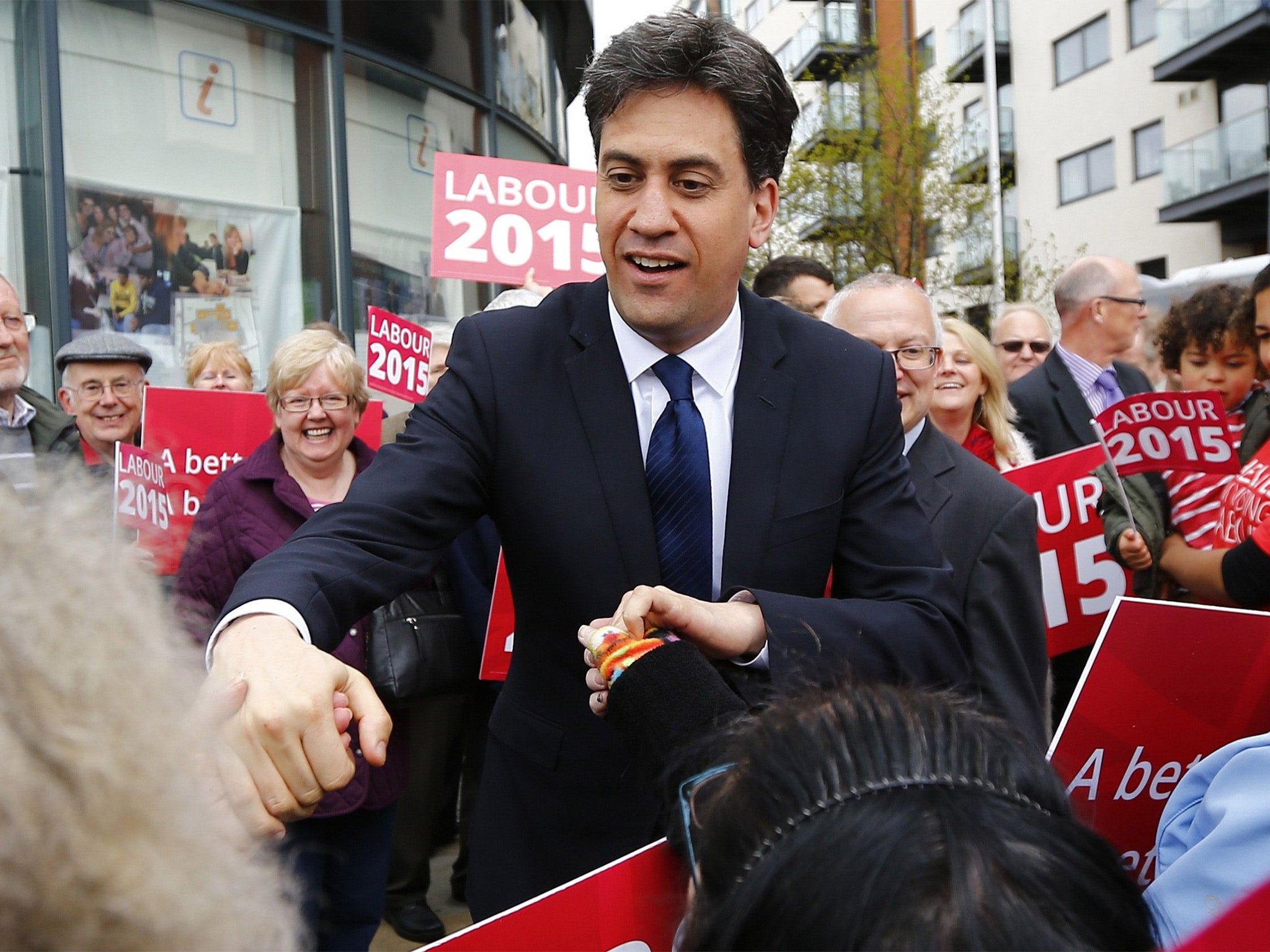 Ed Miliband greets supporters in Ipswich on Wednesday