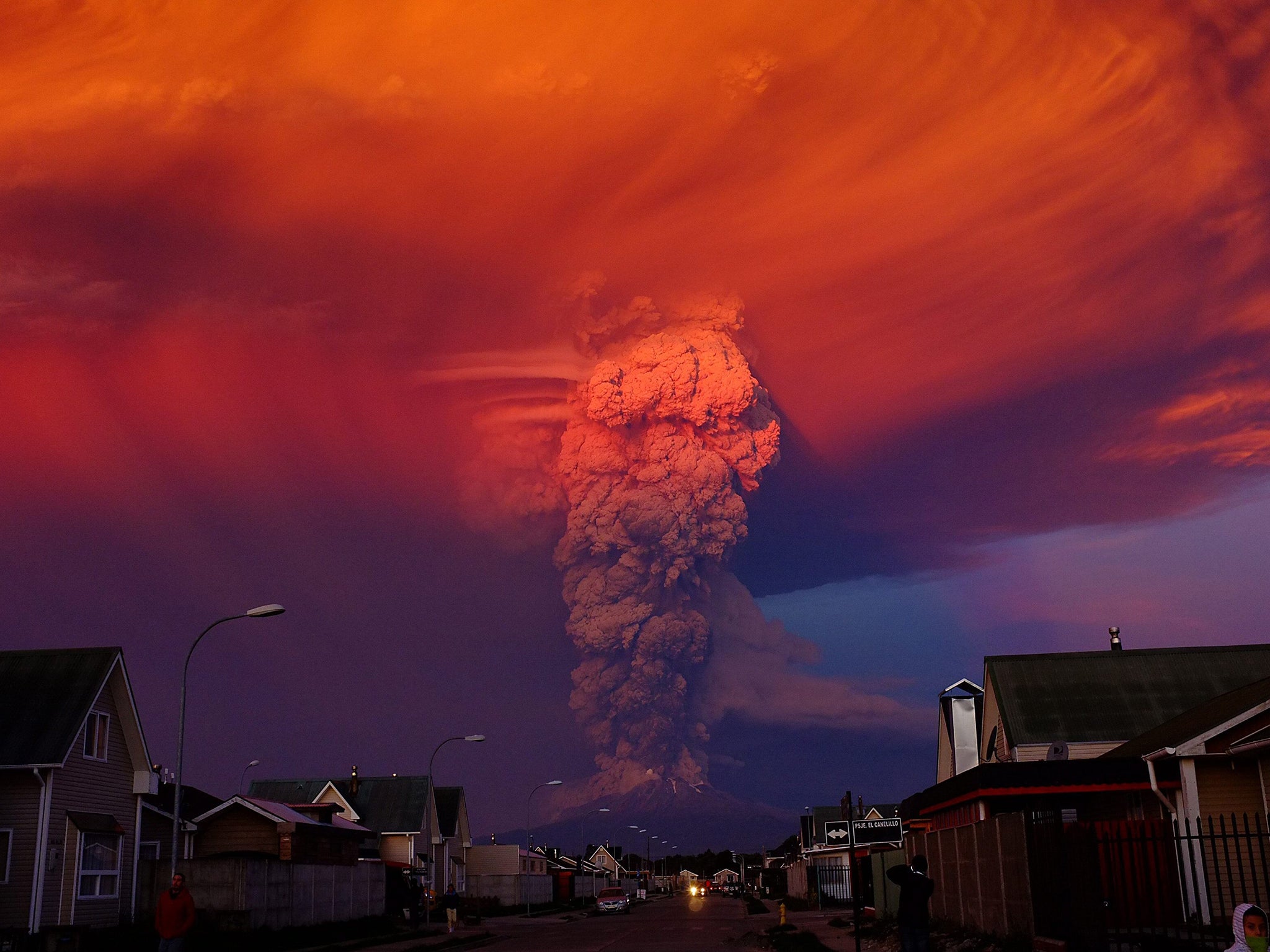 The Calbuco volcano seen from Puerto Montt, located at 1000 km southern Santiago de Chile