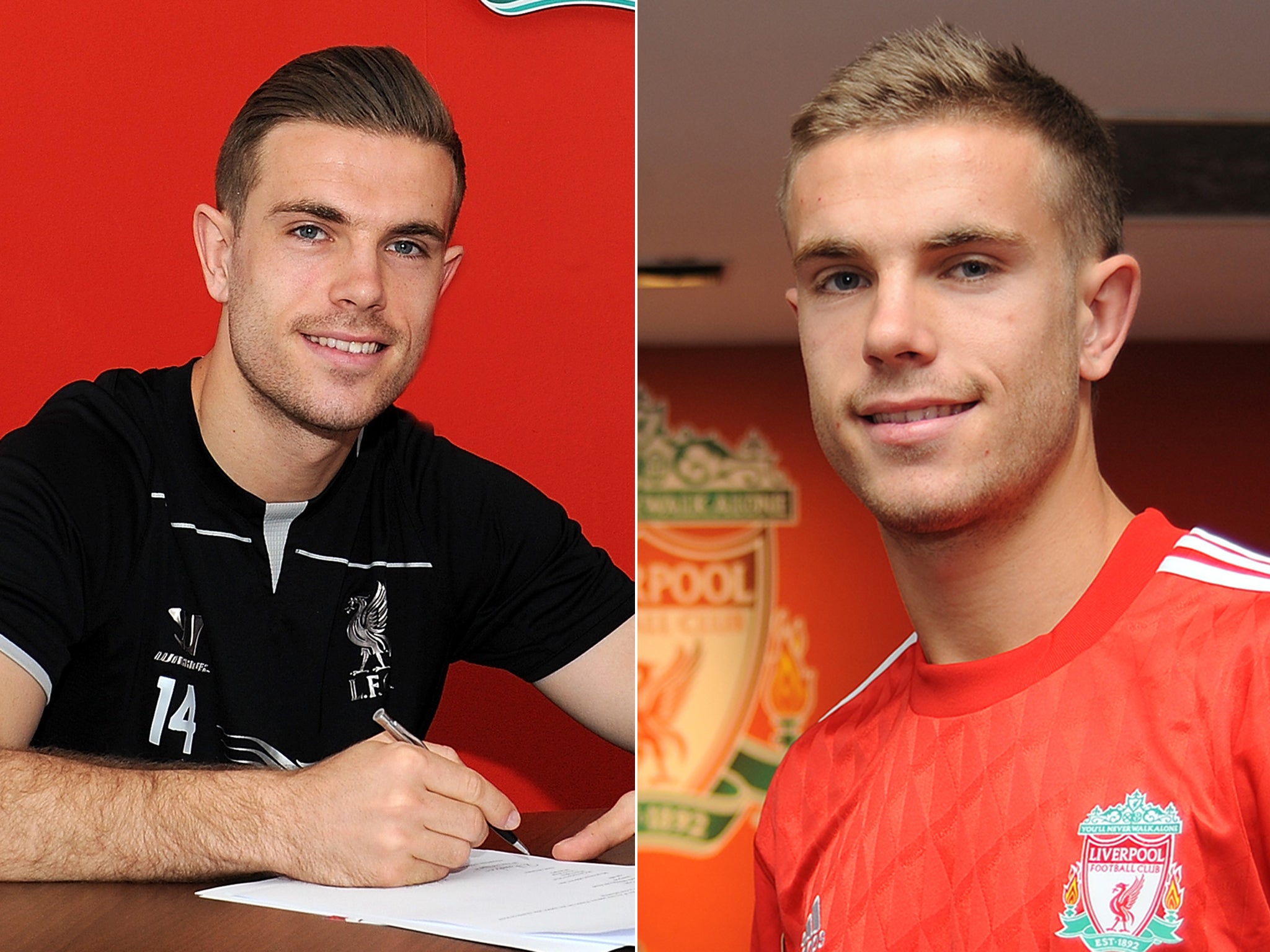 Jordan Henderson in 2015 (left) and 2011 (right)