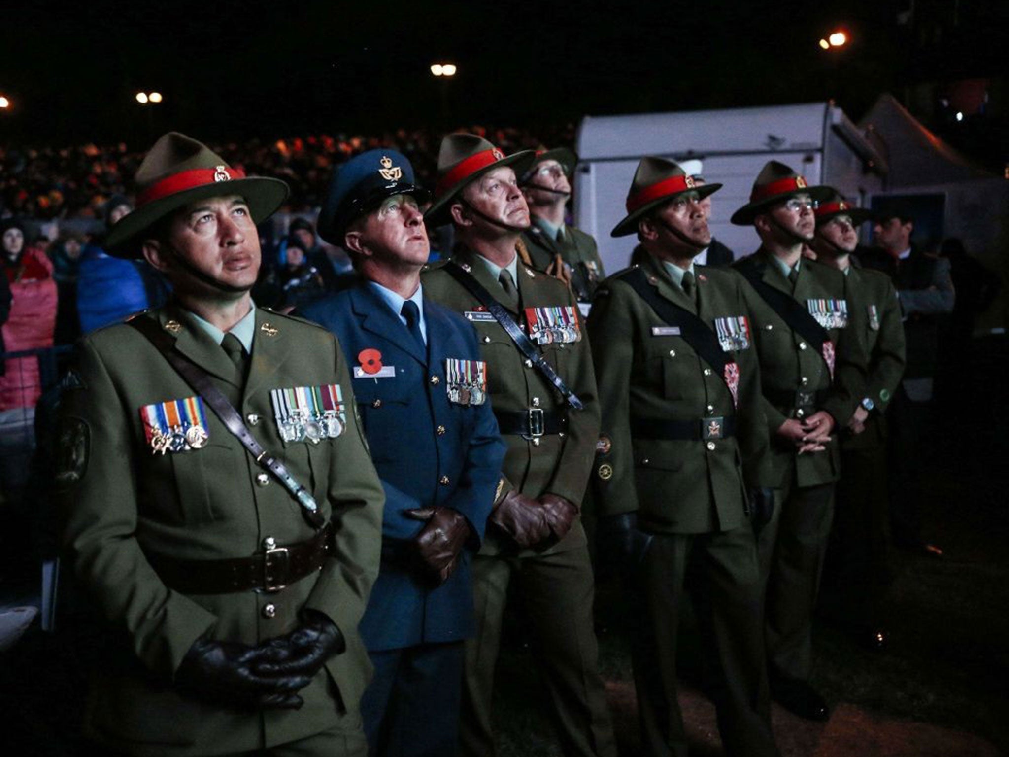 New Zealand Army officers attend the dawn service marking the 100th anniversary of Anzac Day in Gallipoli on April 25, 2015.