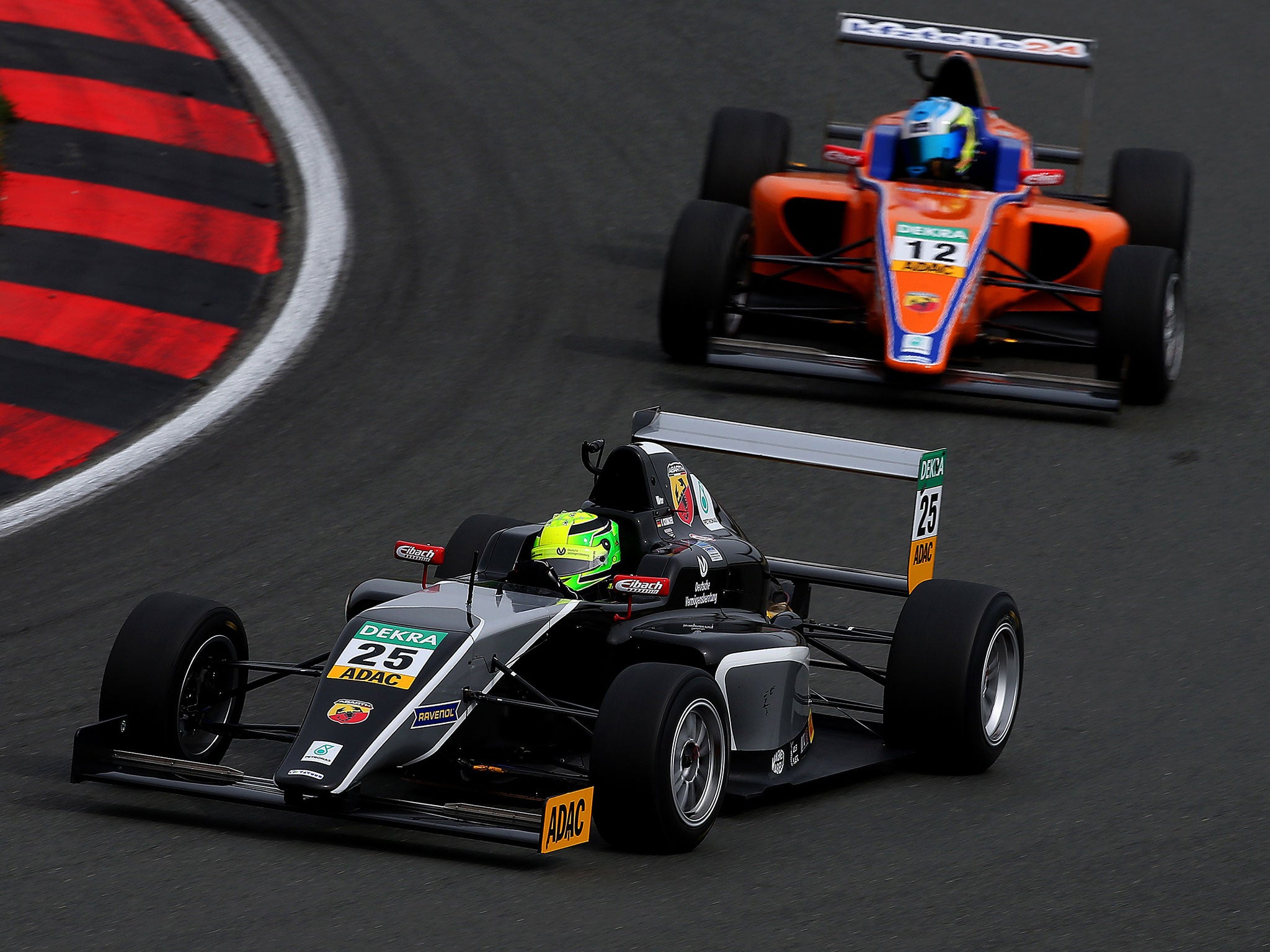 Mick Schumacher leads Jonny Cecotto during the Formula Four race