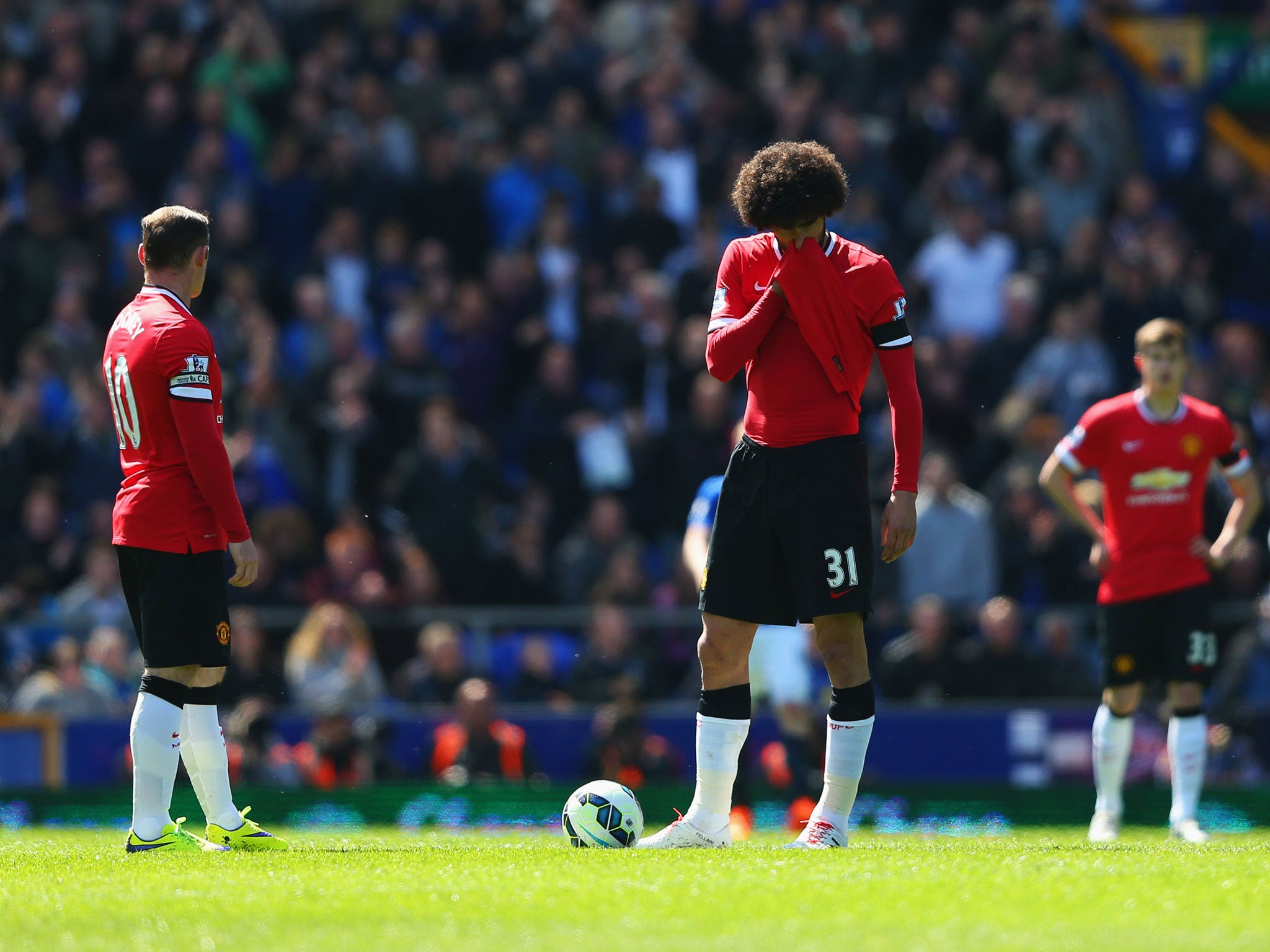 Marouane Fellaini reacts at Goodison Park