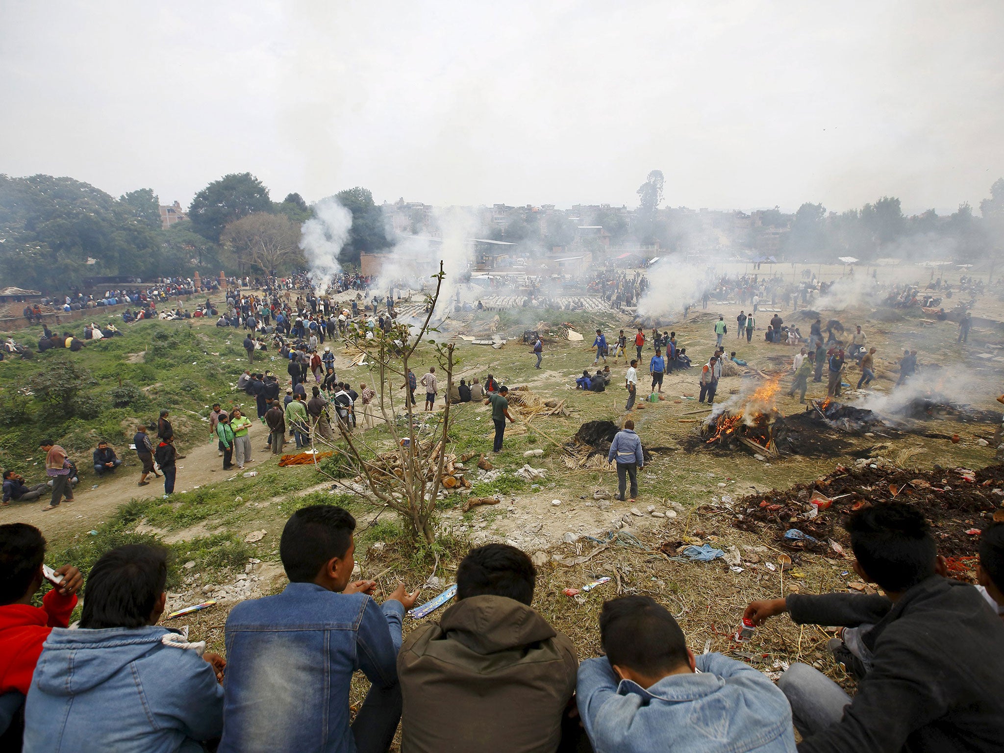 Cremations of some of the bodies of the victims of the earthquake in the holy site of Bhaktapur in the Kathmandu valley