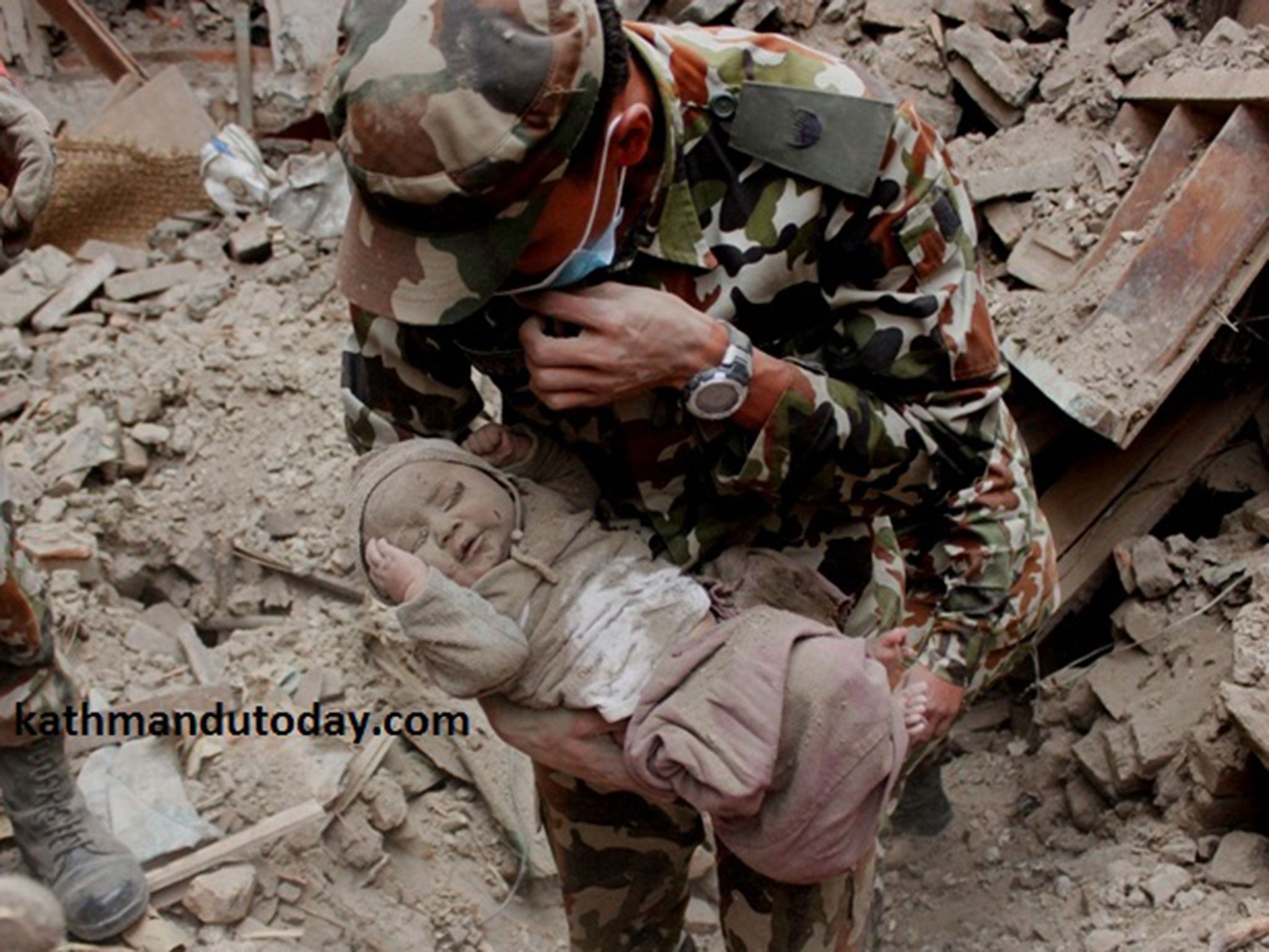 The baby boy was pulled from the wreckage by the Nepalese army