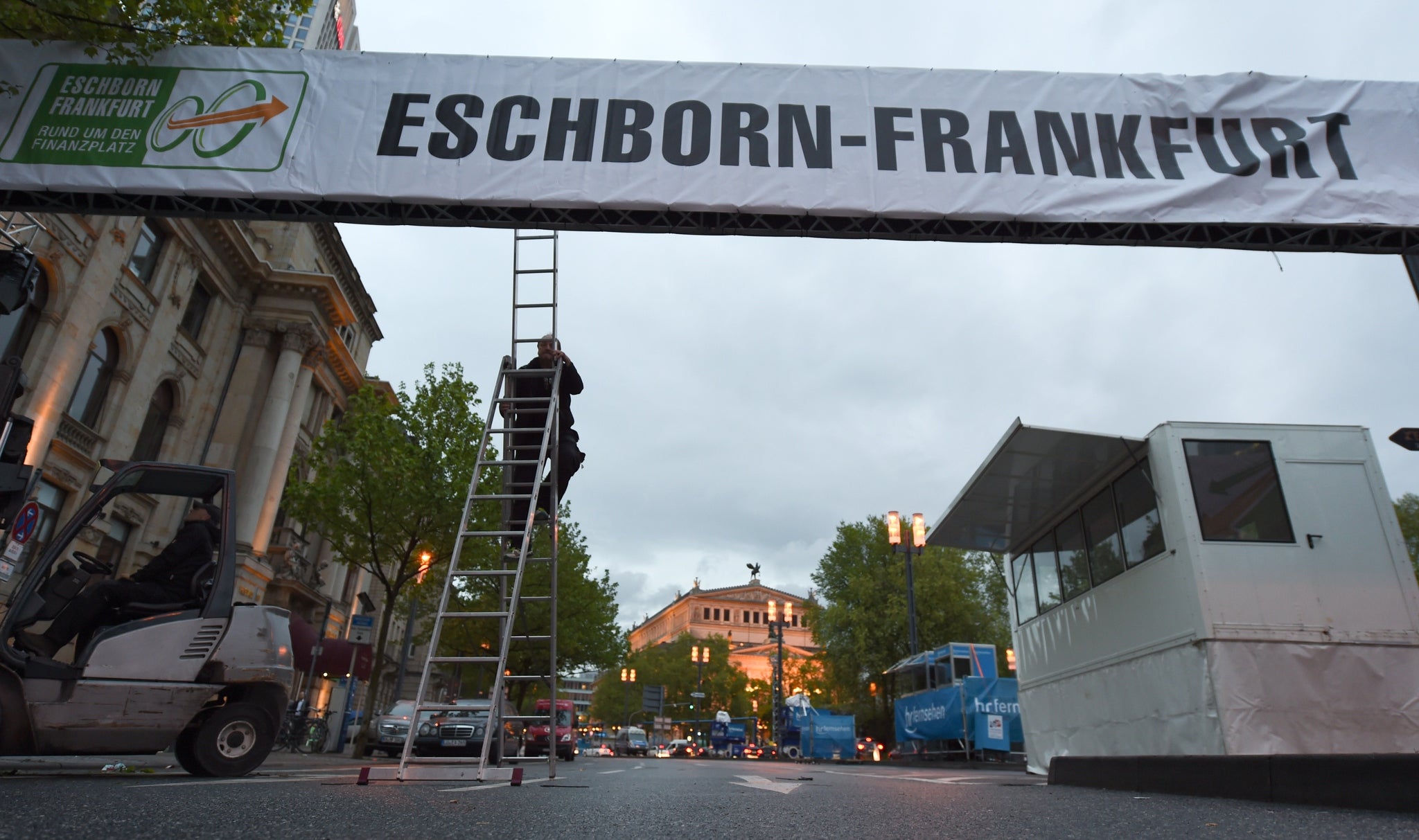 The finish line of the cancelled Eschborn-Frankfurt bike race, where police believe an Islamist couple were plotting a terror attack