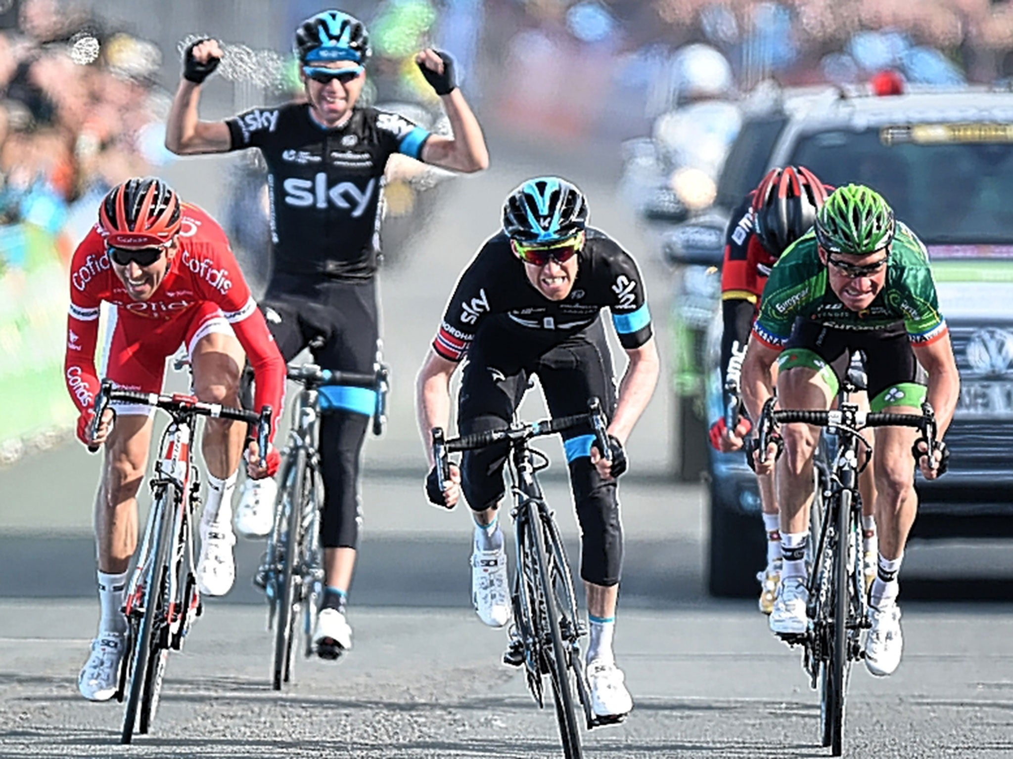 Lars Petter Nordhaug (centre) clinches victory on Scarborough seafront on Friday