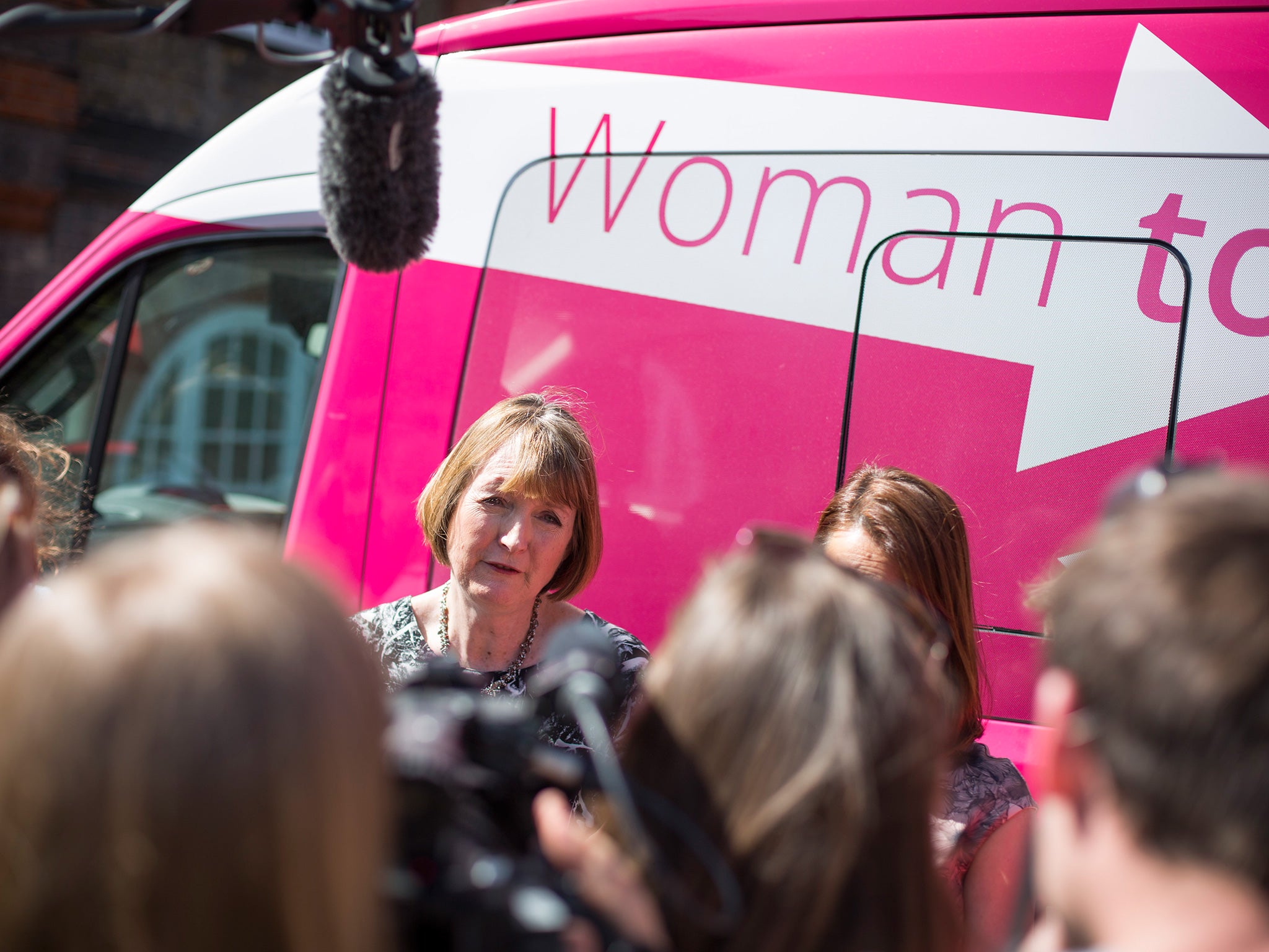 Harman speaks to journalists at the launch of the Labour Party's women's manifesto