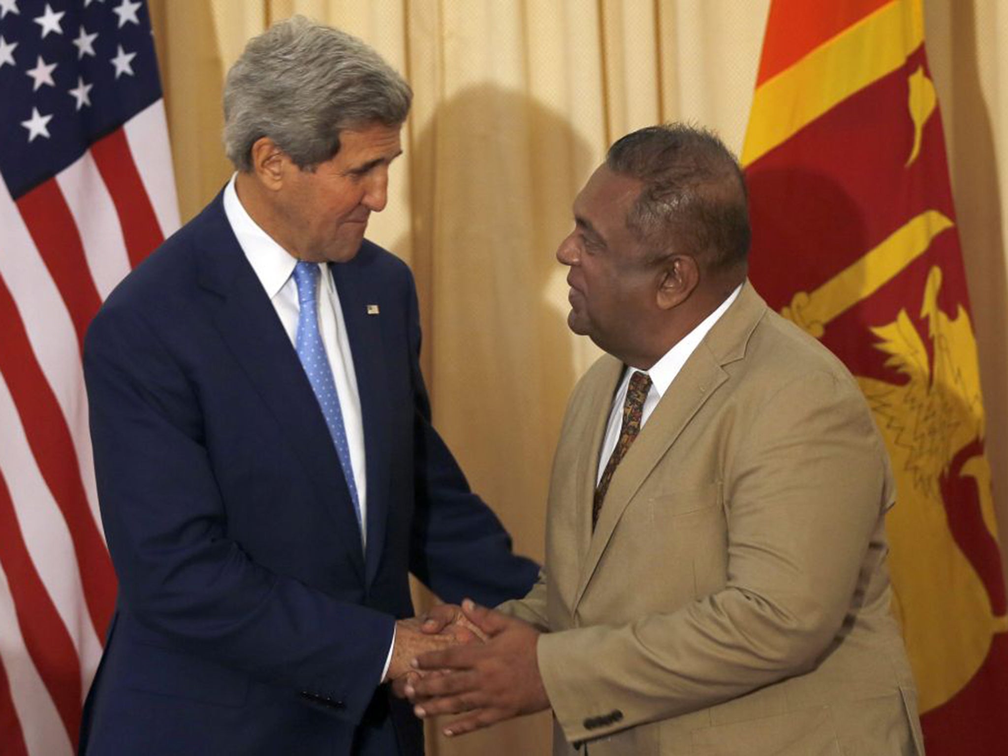 John Kerry with Sri Lanka’s Foreign Minister on Saturday