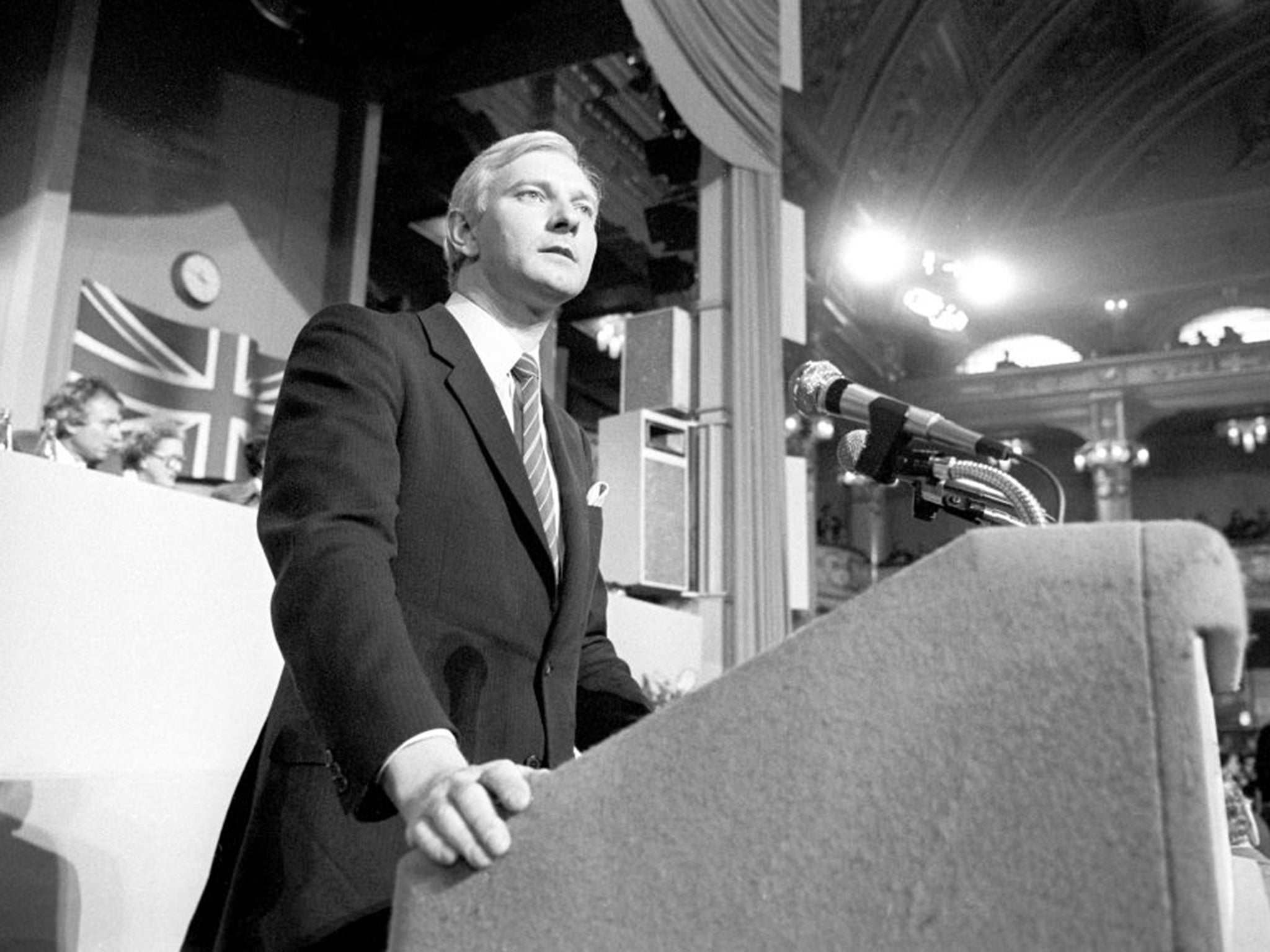 Harvey Proctor, the then MP for Billericay, speaking at the Conservative Party Conference in Blackpool in 1983