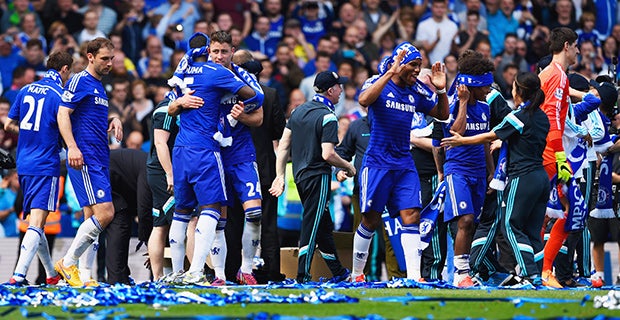 Chelsea celebrate winning the Premier League title