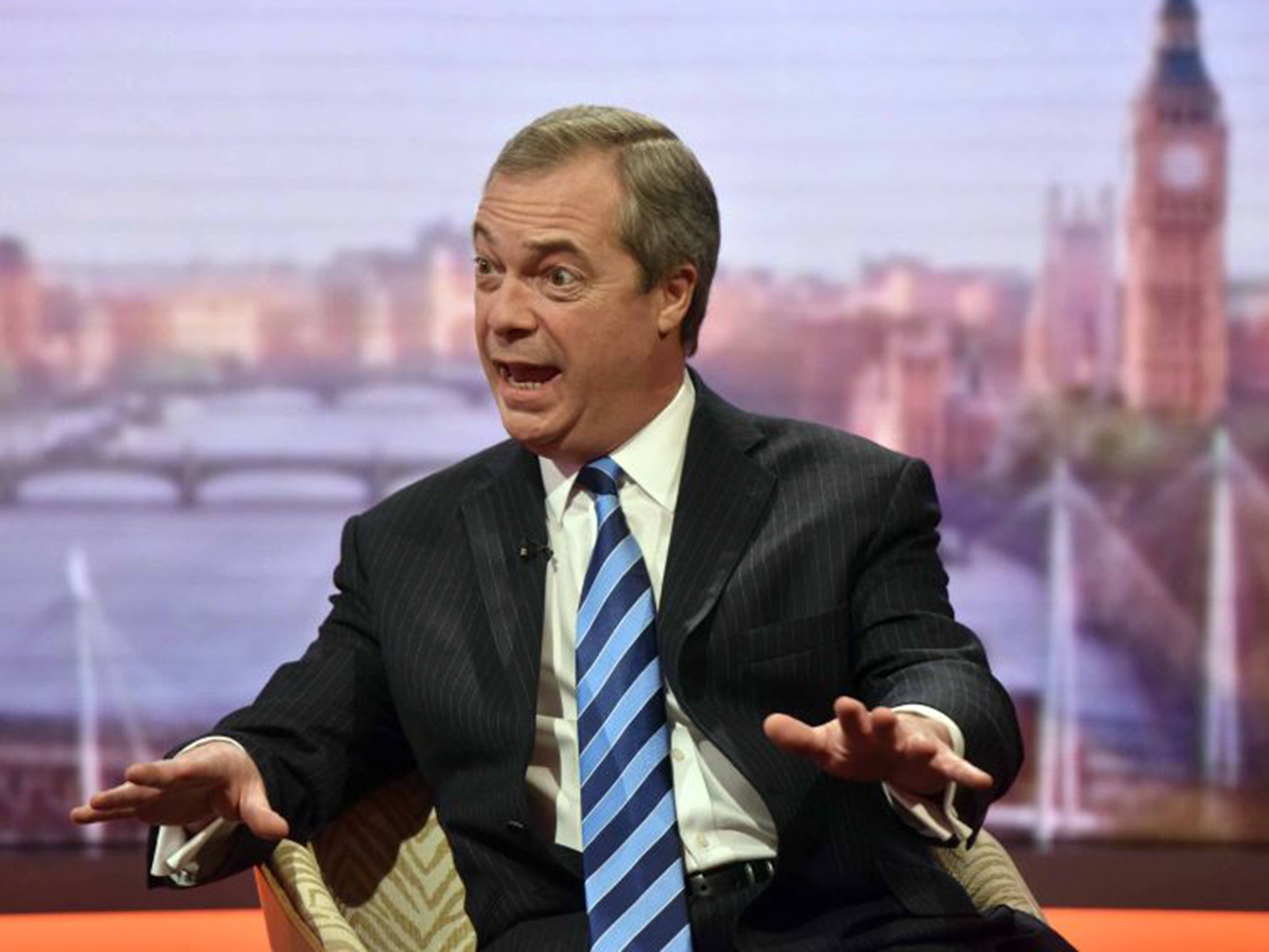 Nigel Farage appearing on The Andrew Marr Show on 3rd May. Even if he loses in South Thanet he will have done much to exploit the lack of trust between the electorate and the political class