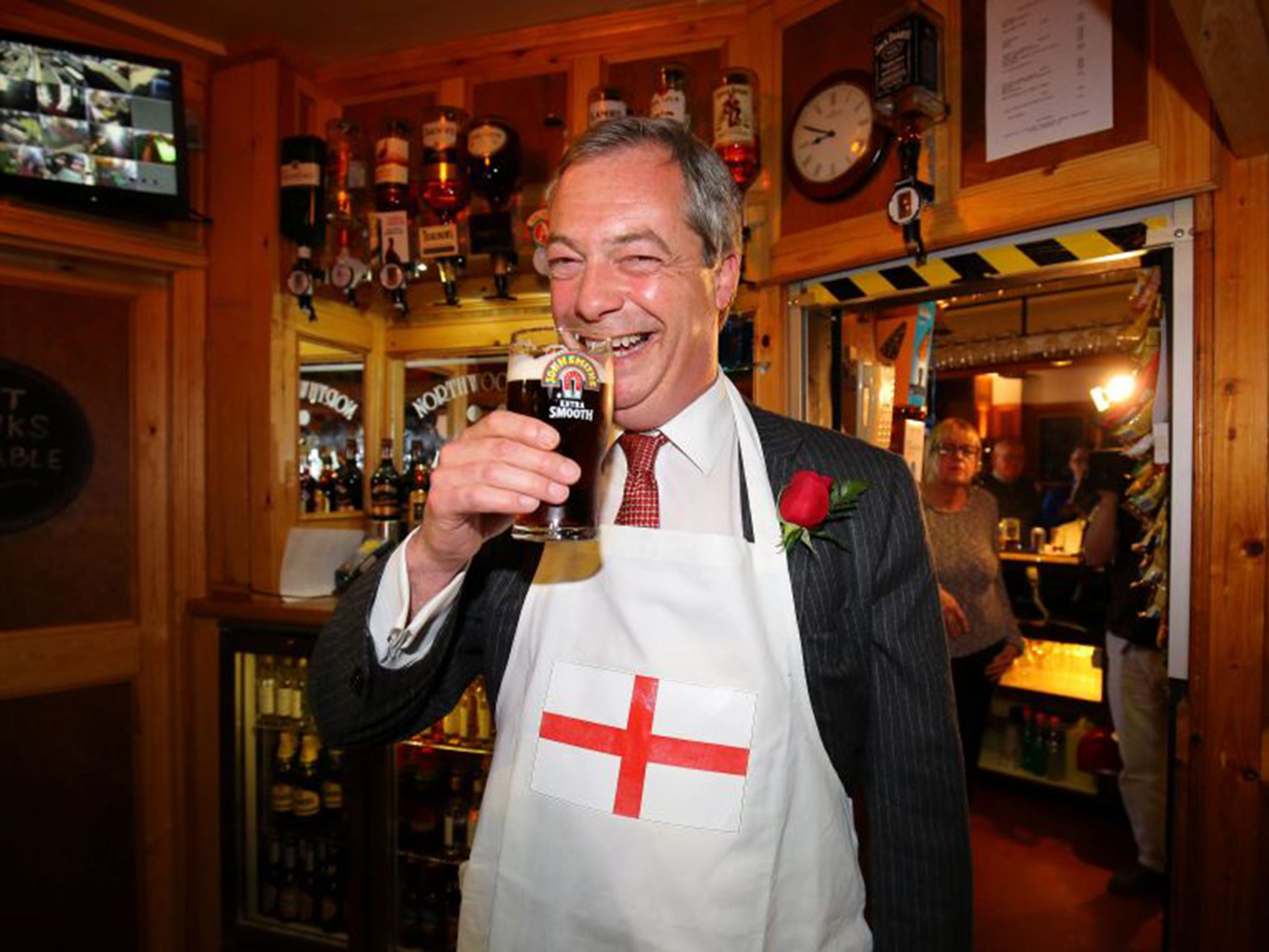 Ukip leader Nigel Farage at the Northwood Club in Ramsgate, Kent on St George’s Day