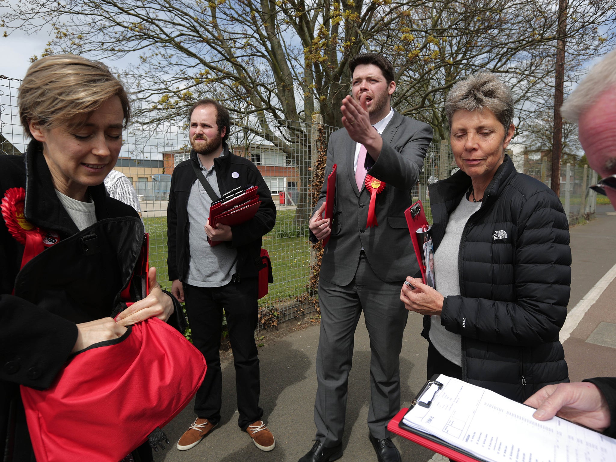 Labour’s Will Scobie, centre, has been spending every day campaigning in South Thanet, in contrast to Nigel Farage’s limited appearances