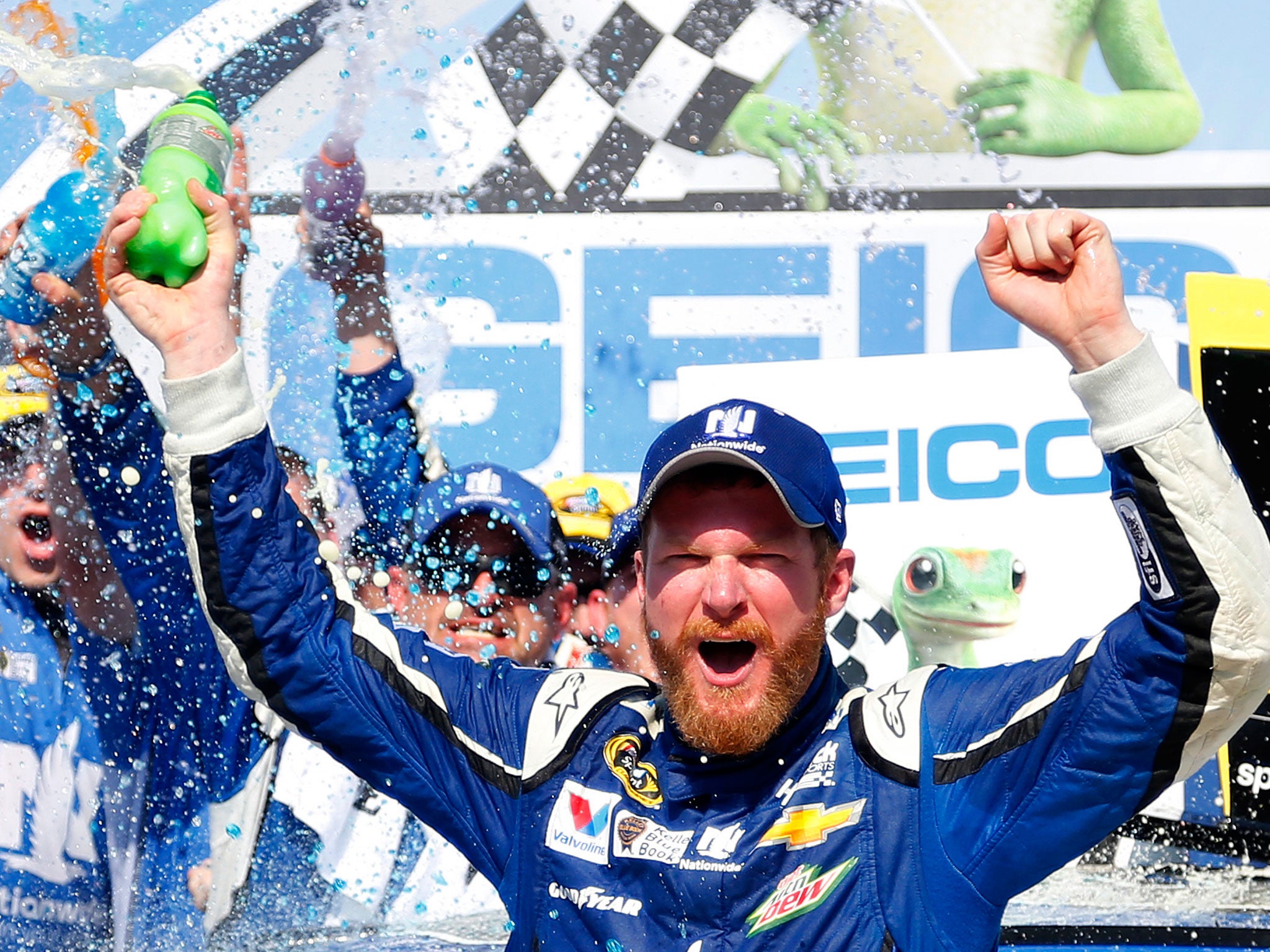 Earnhardt Jr celebrates victory at Talladega