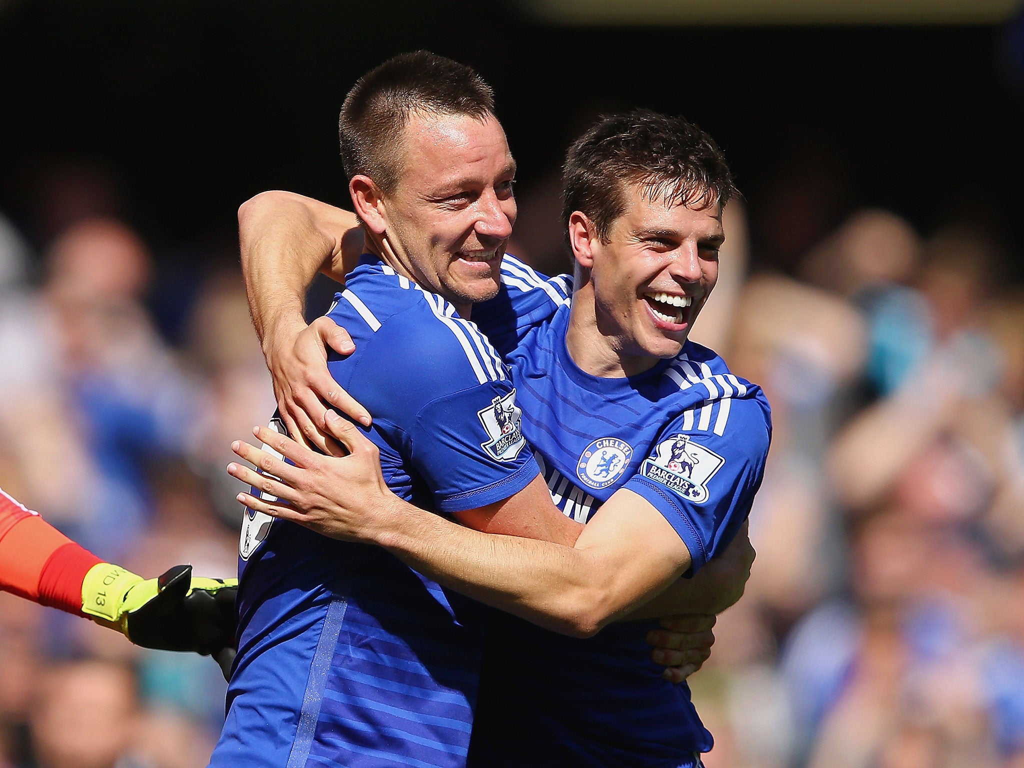 John Terry celebrates the Premier League title success with Cesar Azpilicueta