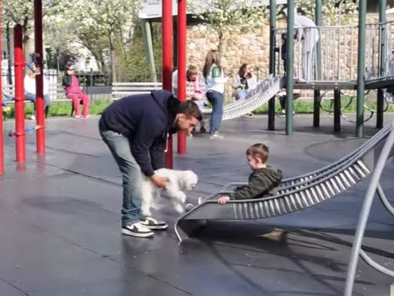 A young boy is tempted away from a playground by YouTube prankster Joey Salads as part of a social experiment