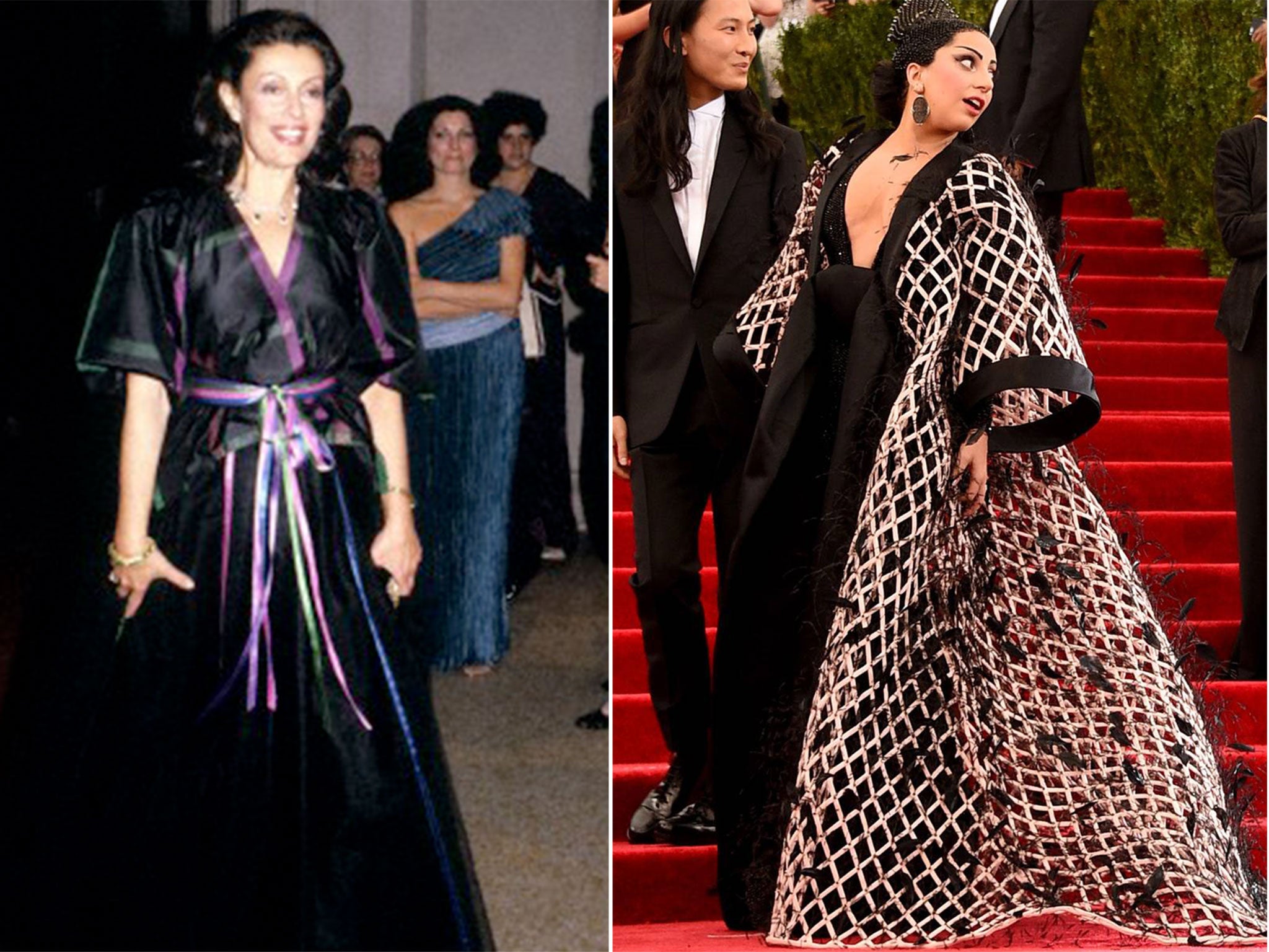 Evelyn Lauder in 1981 and Lady Gaga in Alexander Wang in 2015.