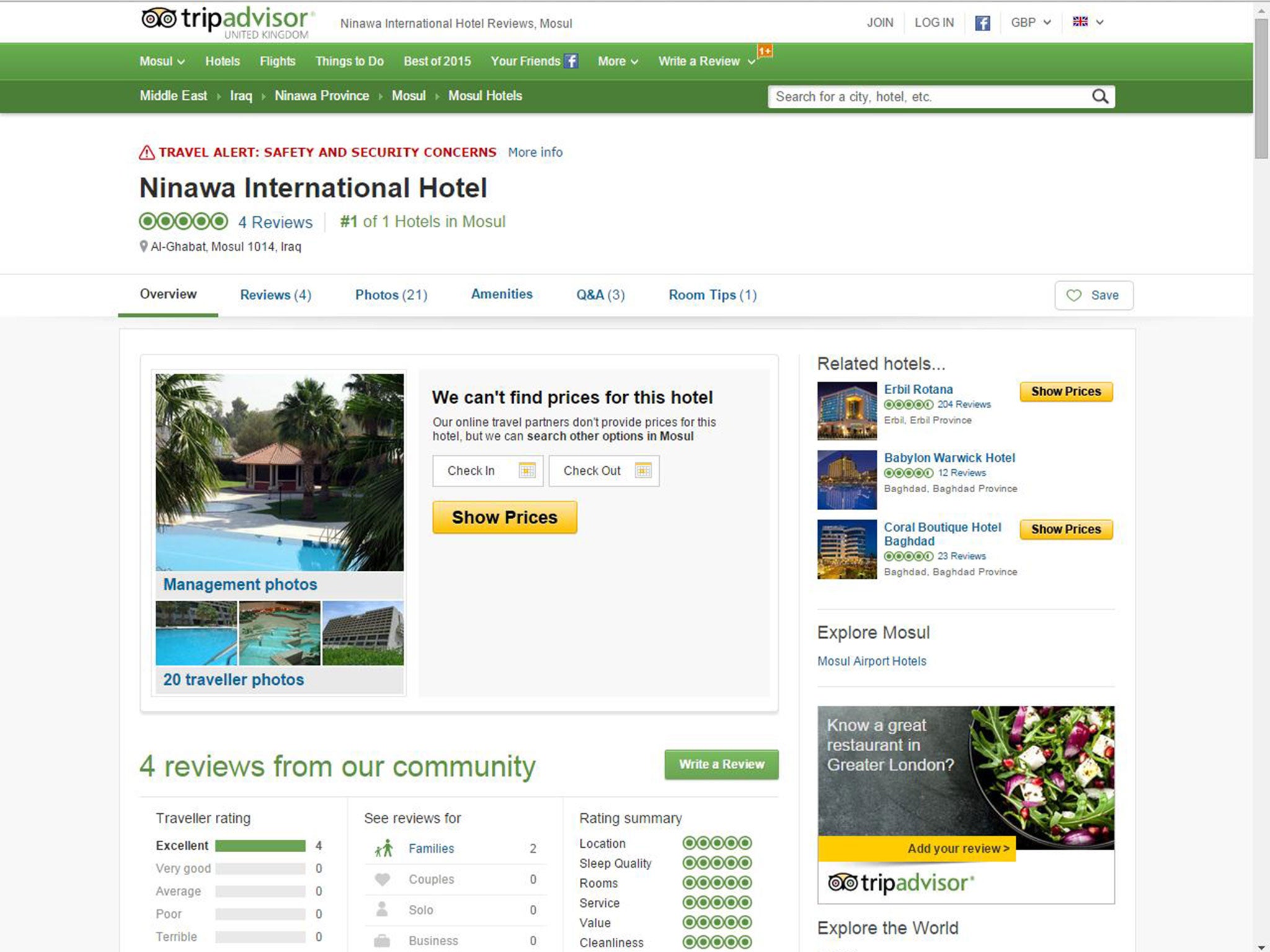 The hotel is on TripAdvisor