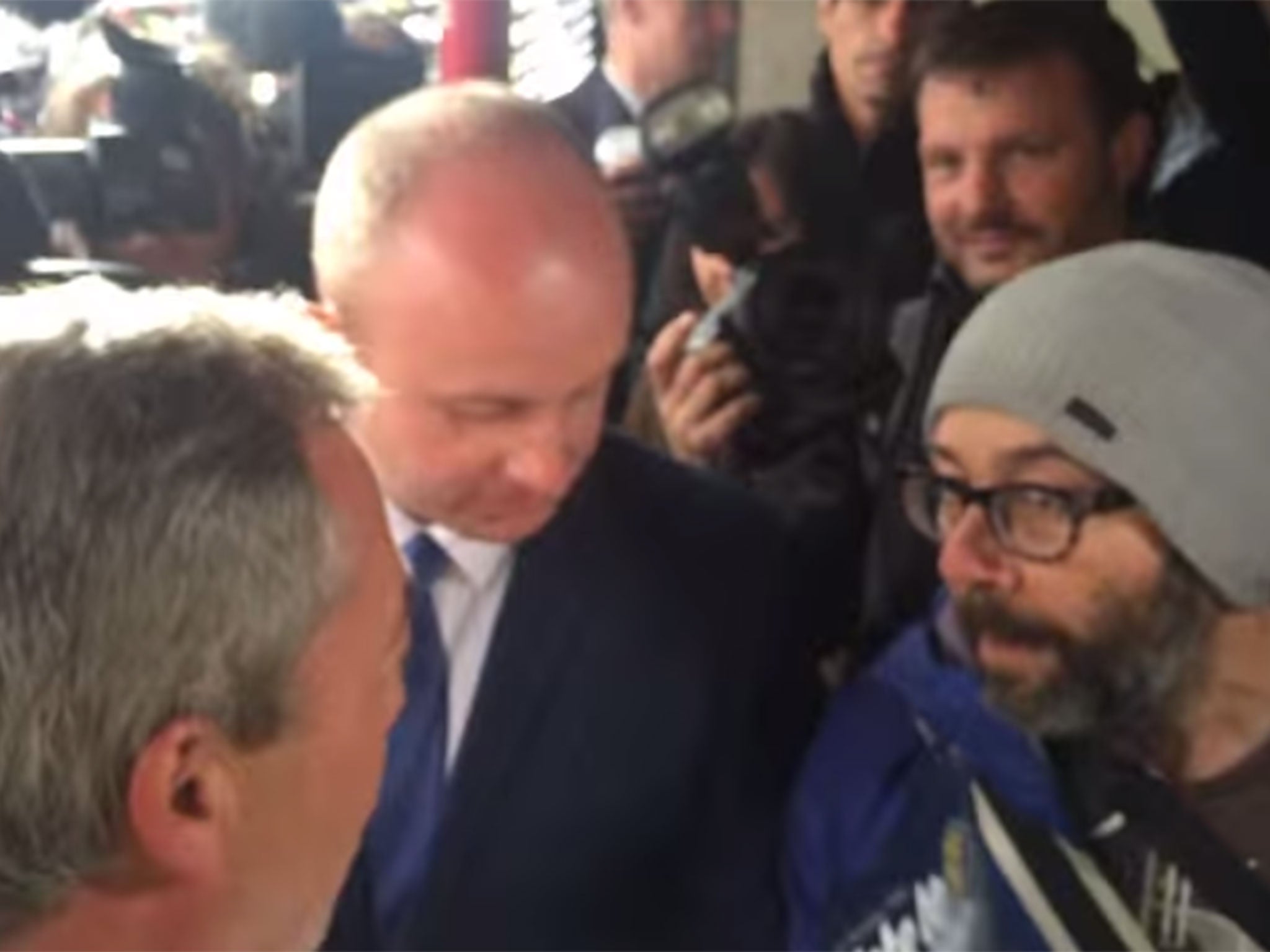 Nigel Farage is confronted by a member of the public in Ramsgate, Kent, 6 May 2015