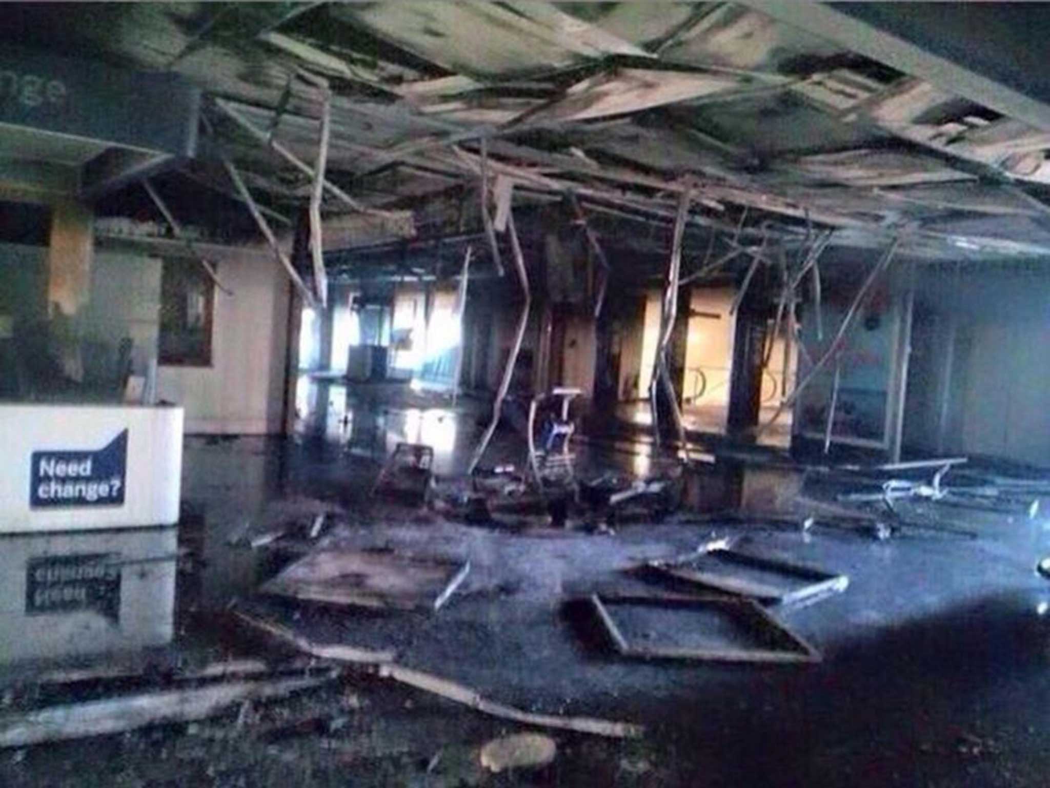 Inside where the fire damaged shops