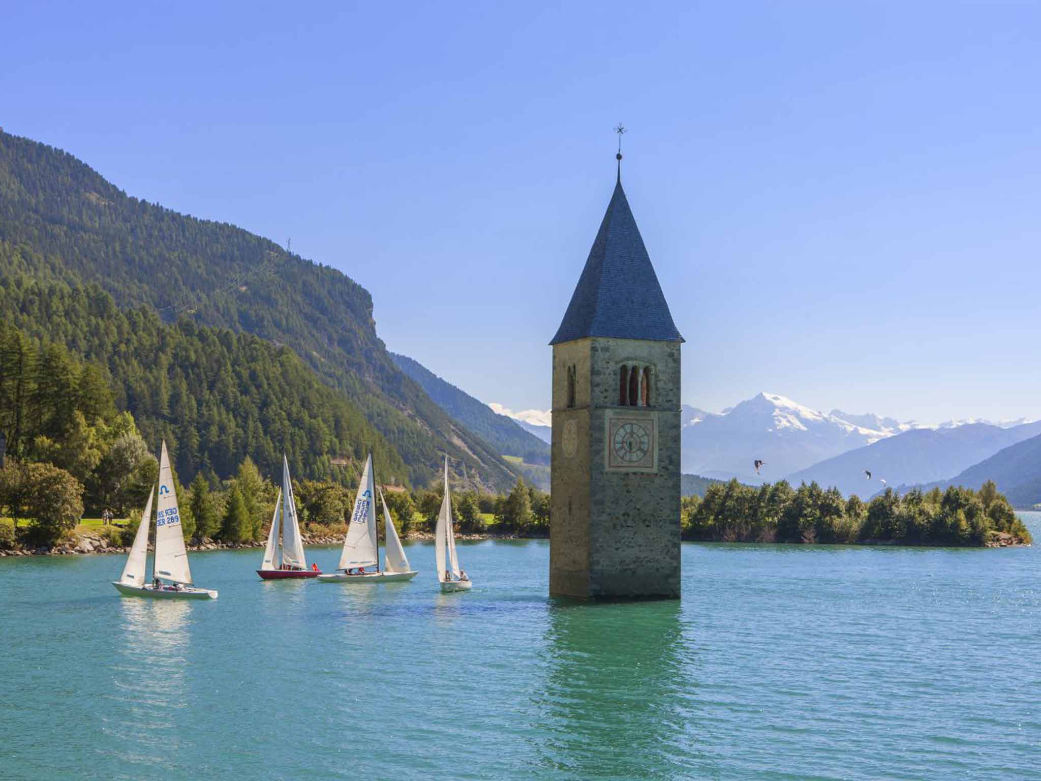 Boats on Lake Reschen