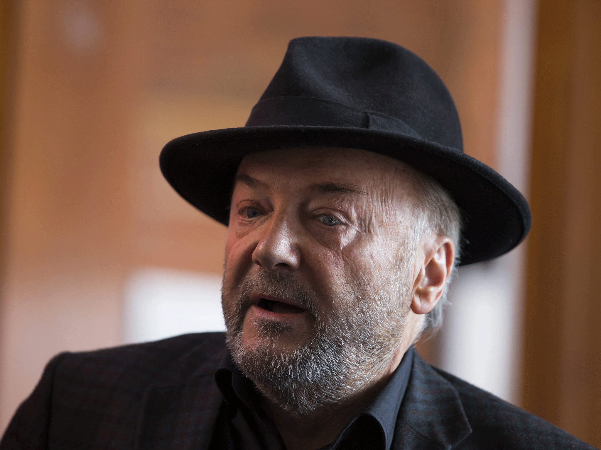 George Galloway speaks during an interview at his offices in the constituency of Bradford West, in Bradford, England, on 22 April, 2015