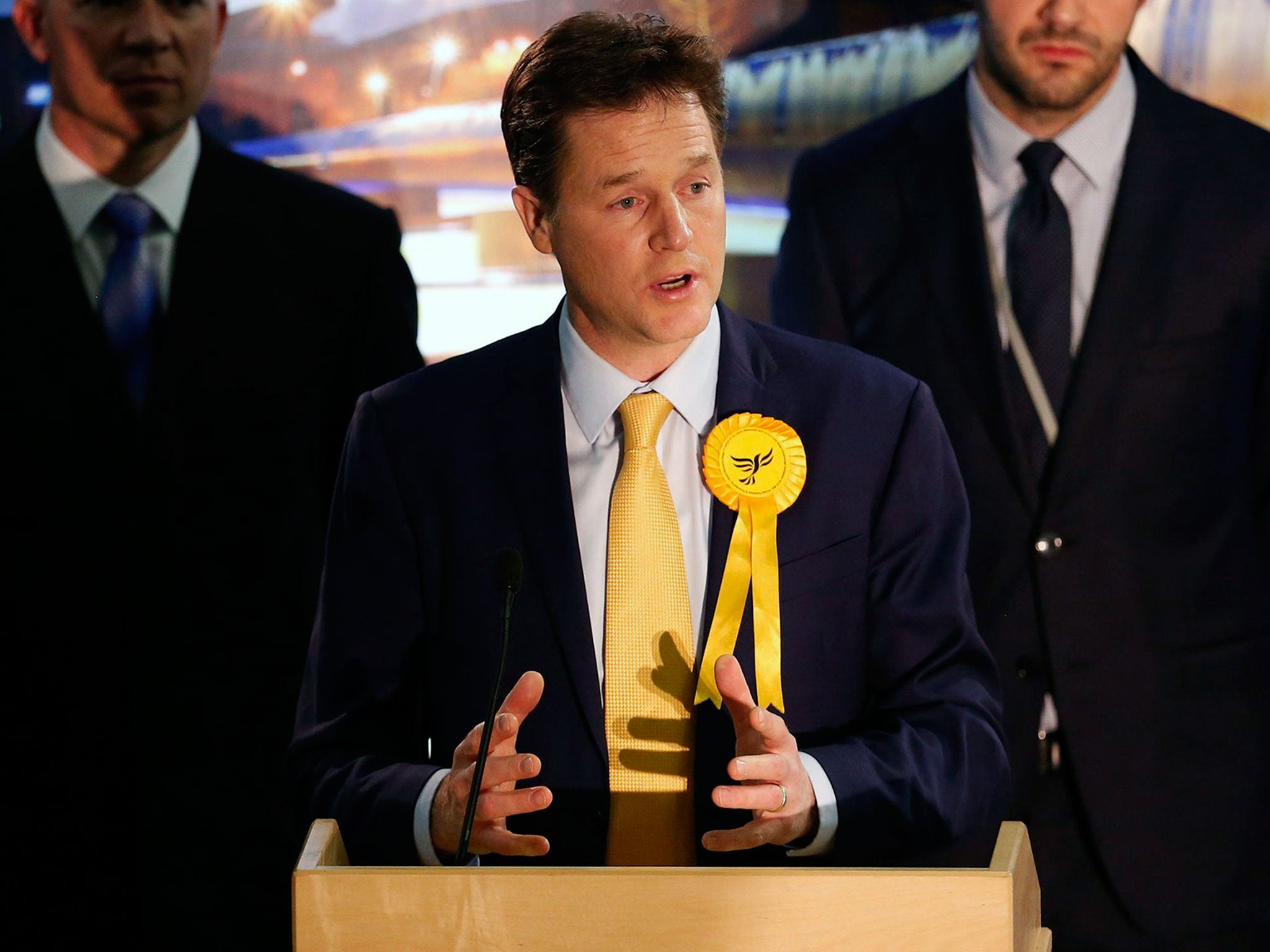 Liberal Democrat leader Nick Clegg speaks after winning his Sheffield Hallam seat in Britain's general election in Sheffield