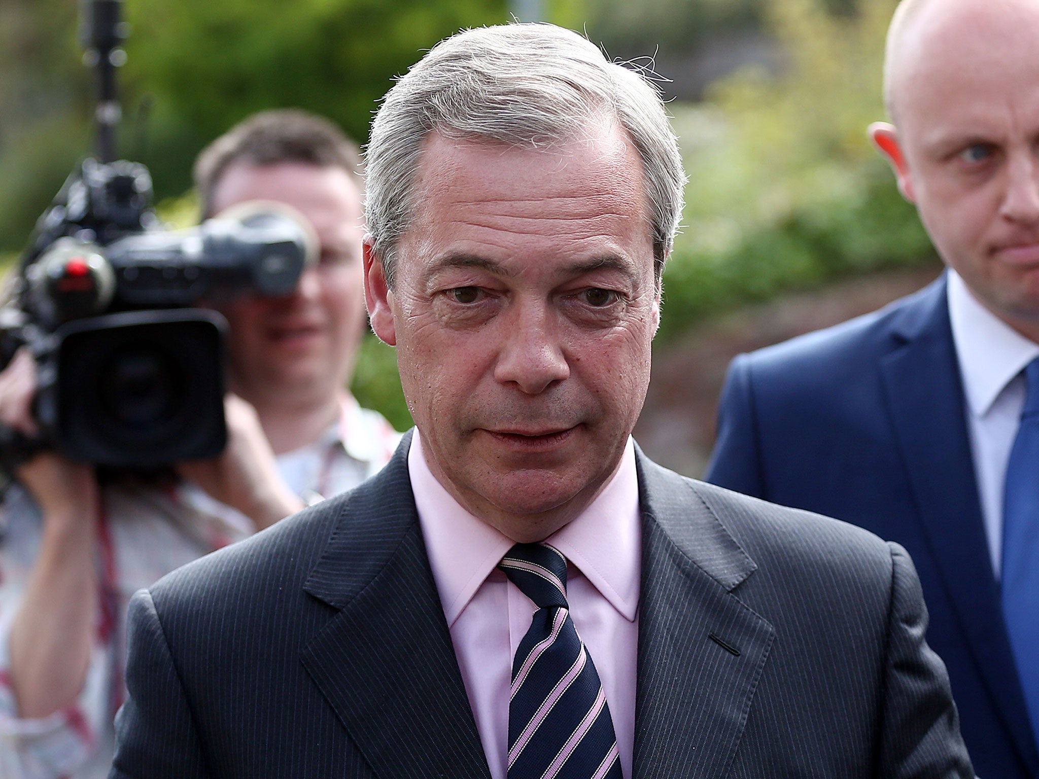 UKIP leader Nigel Farage arrives at the counting centre of the Thanet South constituency in Ramsgate