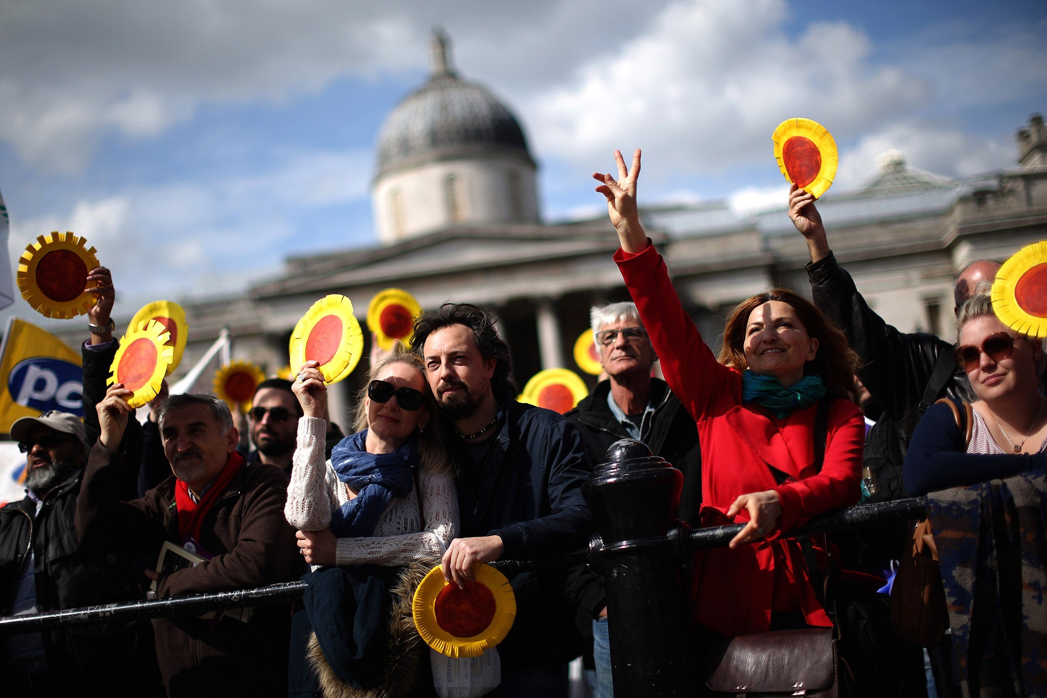 Protesters outside the National Gallery in London