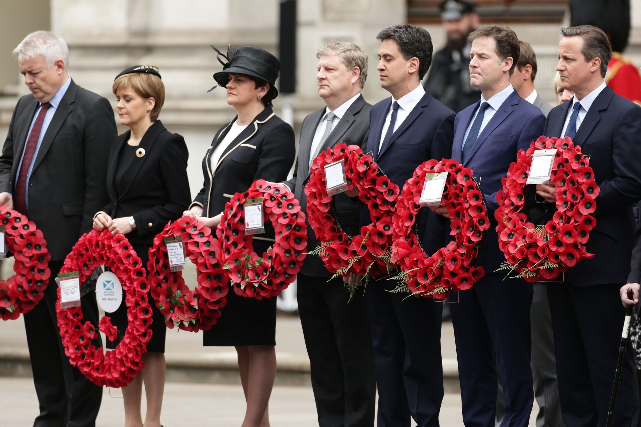 Nicola Sturgeon, Angus Robertson, Ed Miliband, Nick Clegg and David Cameron commemorate VE Day anniversary