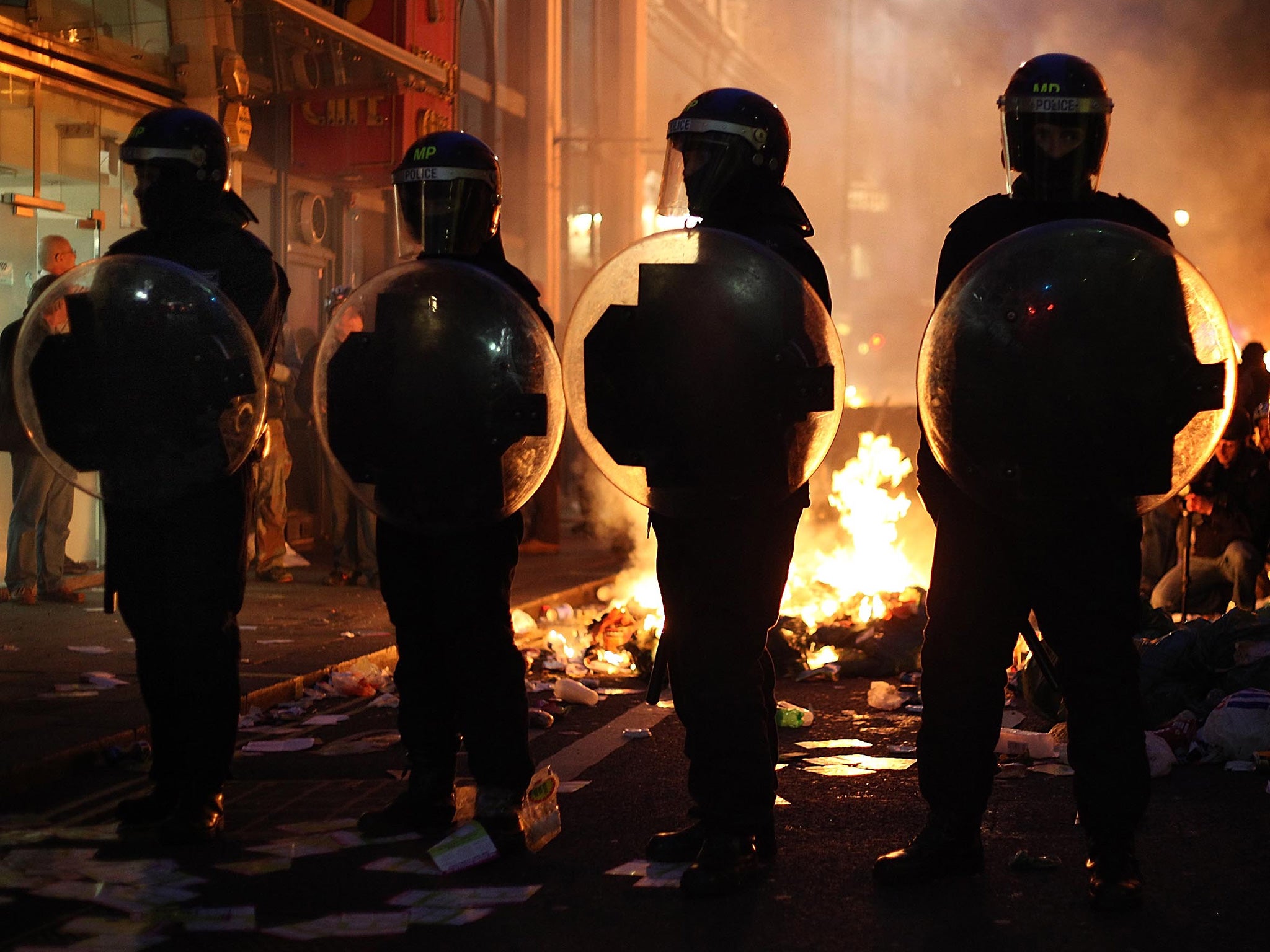 Riot police during clashes with protesters in London in 2011.