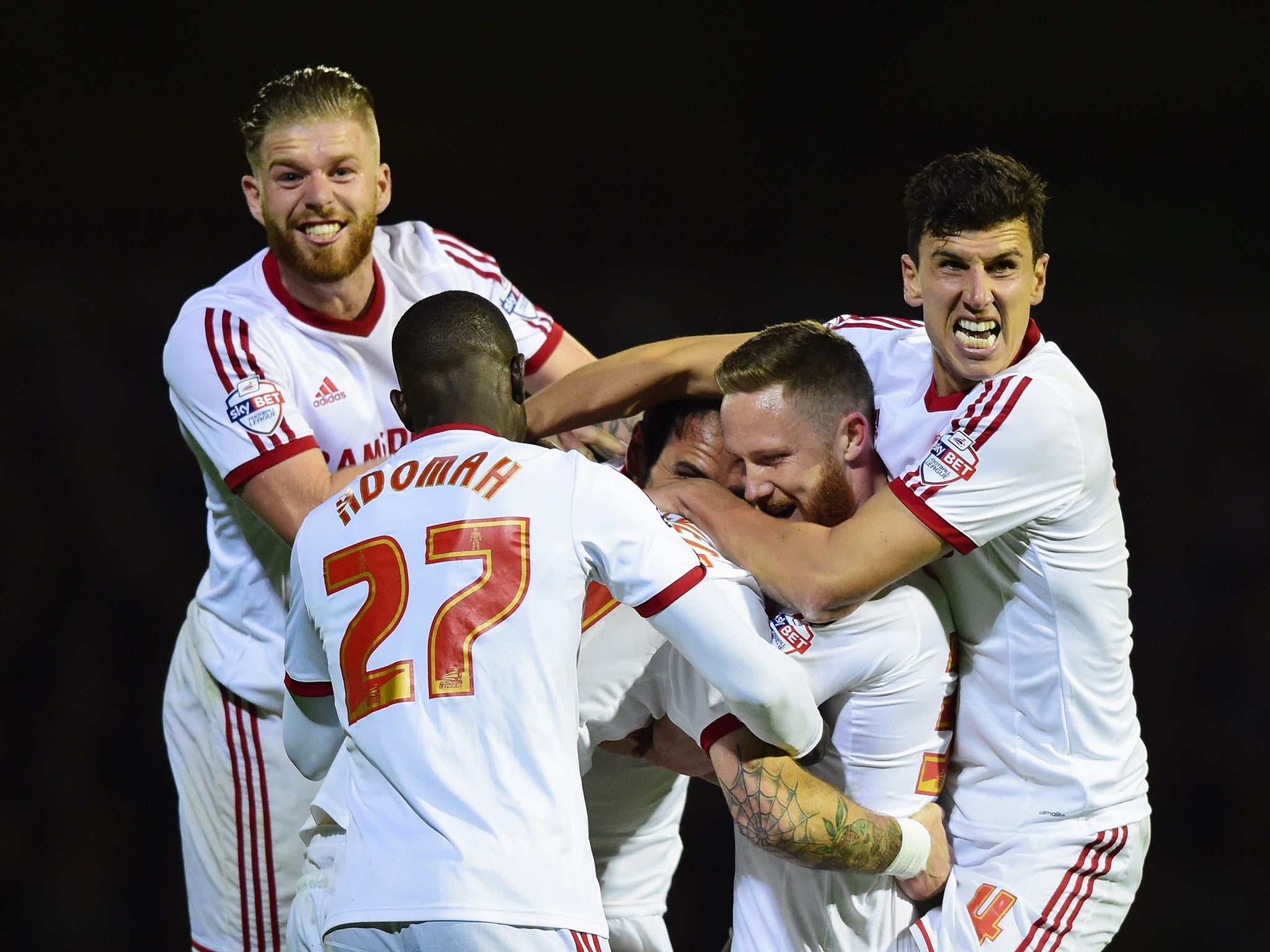 Fernando Amorebieta is mobbed after late goal