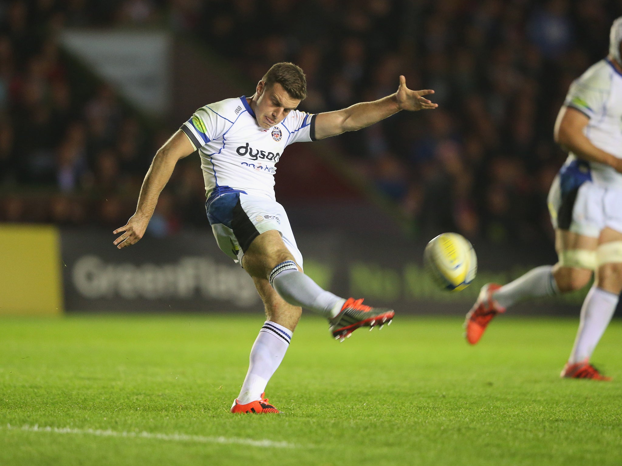 George Ford kicks a penalty for Bath against Quins