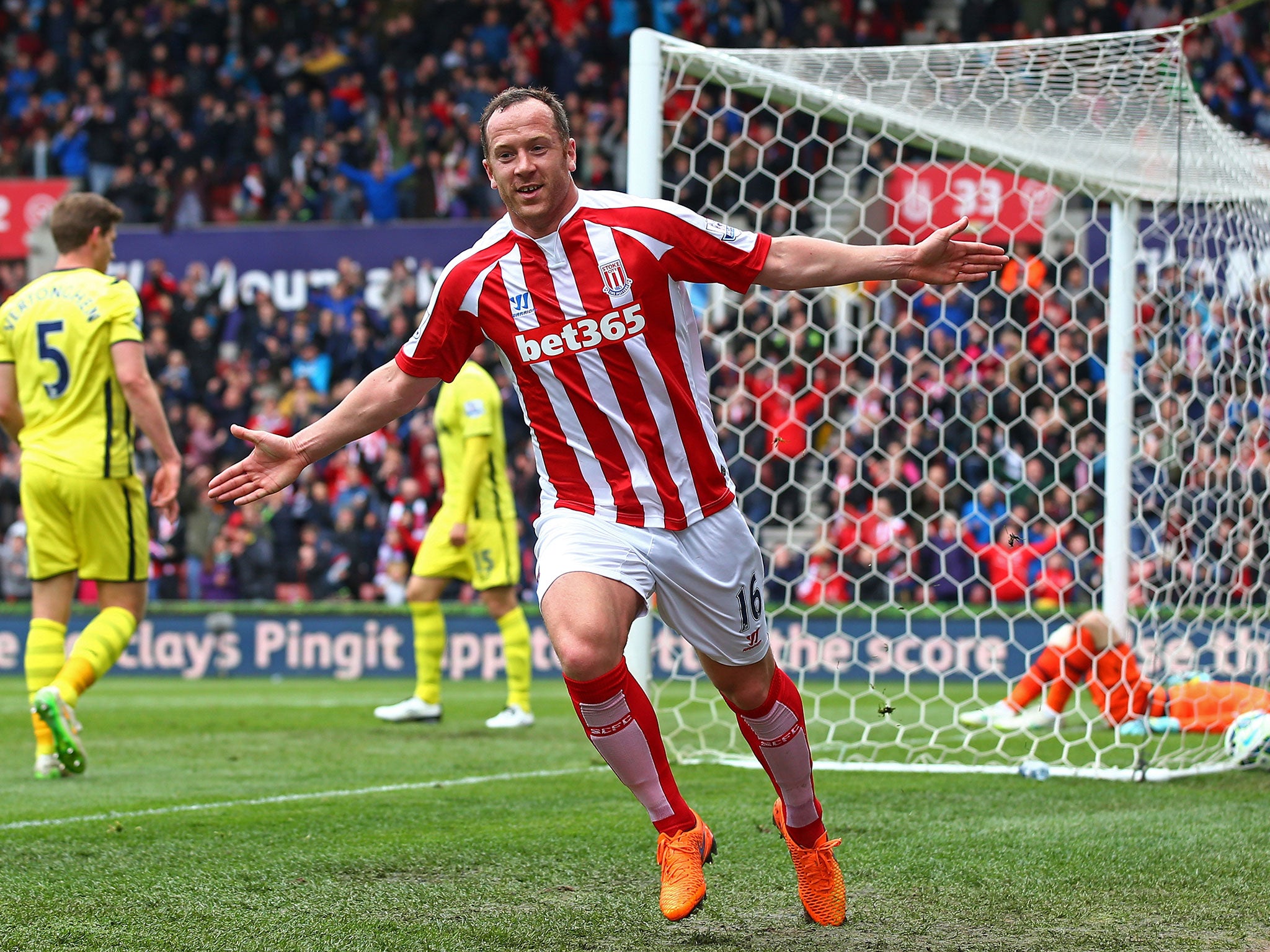 Charlie Adam celebrates scoring against Tottenham