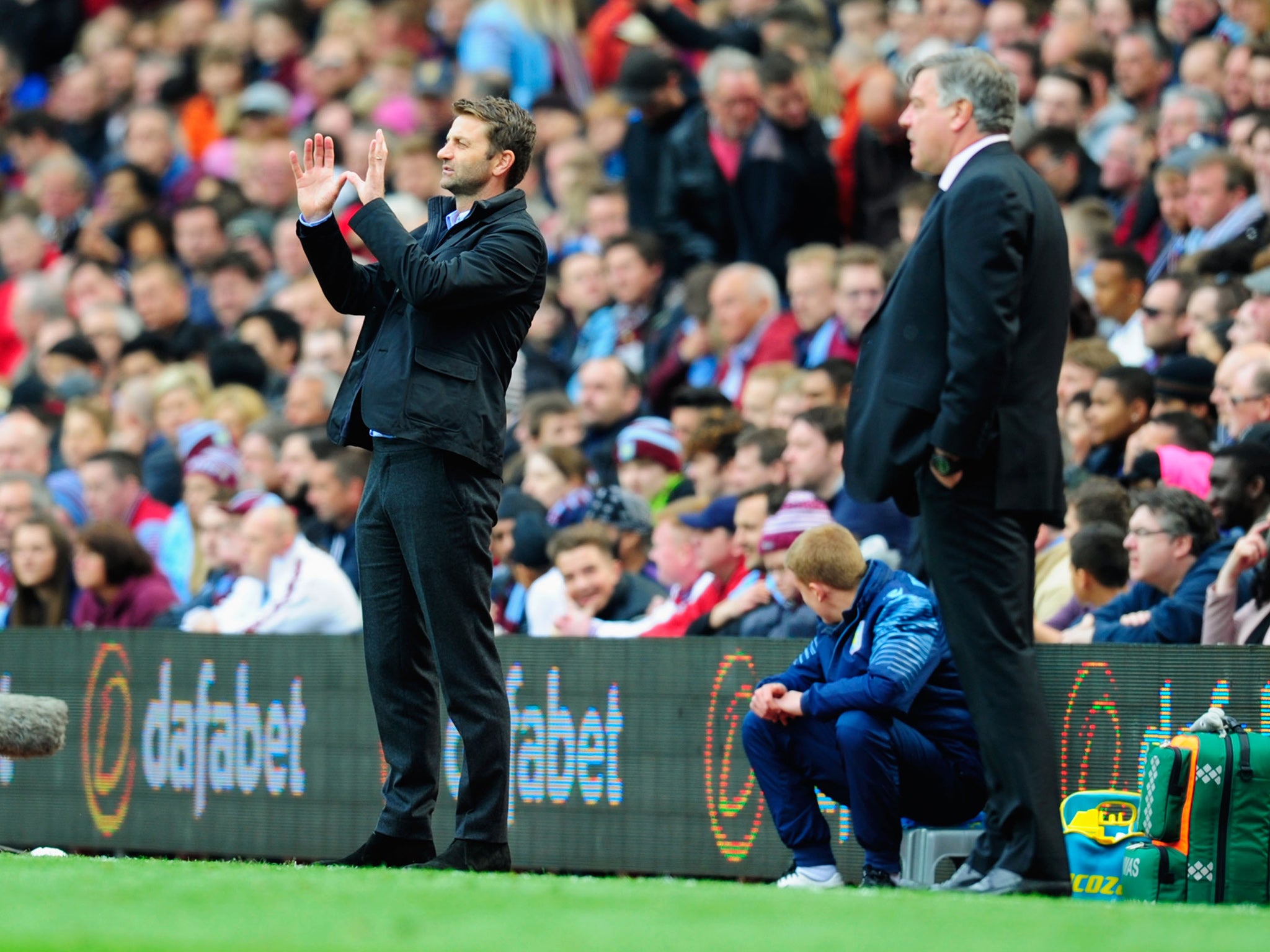 Tim Sherwood and Sam Allardyce watch the action at Villa Park