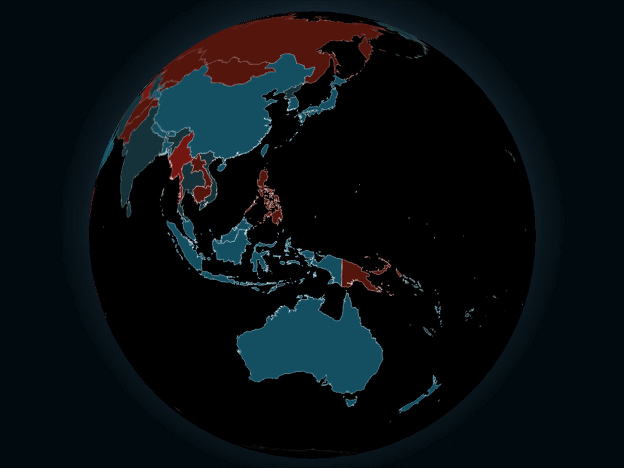 The map shows how Australia has a homicide count of 1 per 100,000 inhabitants, while neighbouring Papua New Guinea has 10.4.