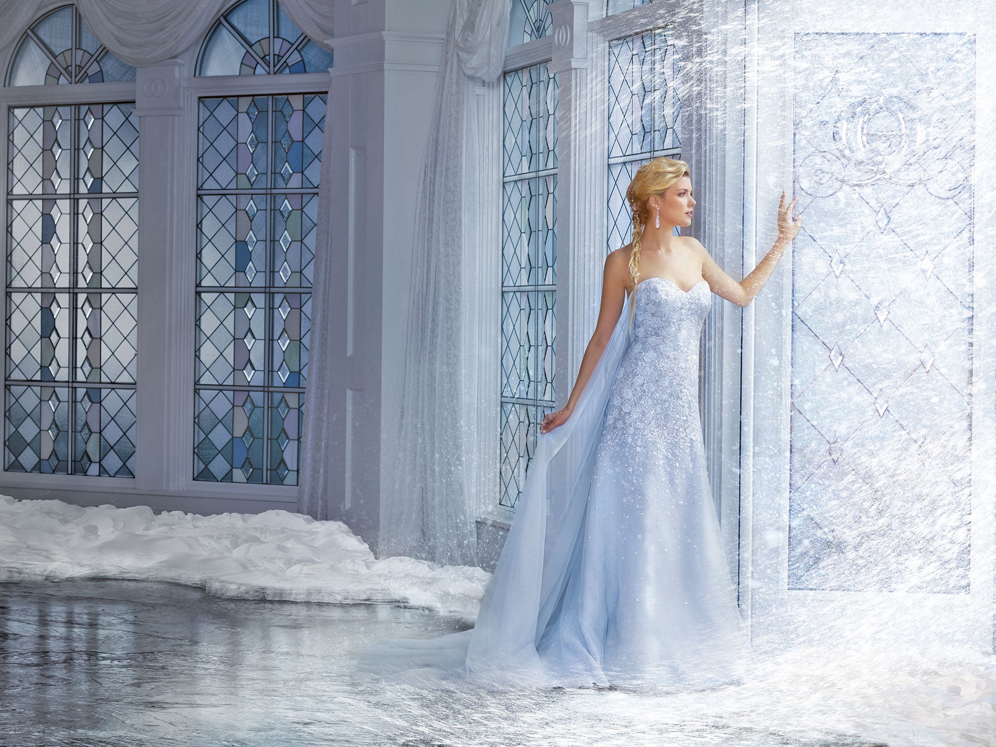 The Elsa-inspired wedding dress is based on the gown worn by the princess in the iconic "Let It Go" scene.