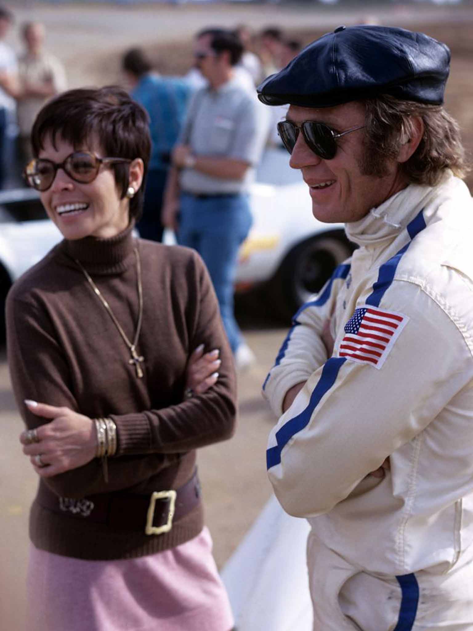 Exhausted: McQueen with his wife, Neile, on the set of 'Le Mans'