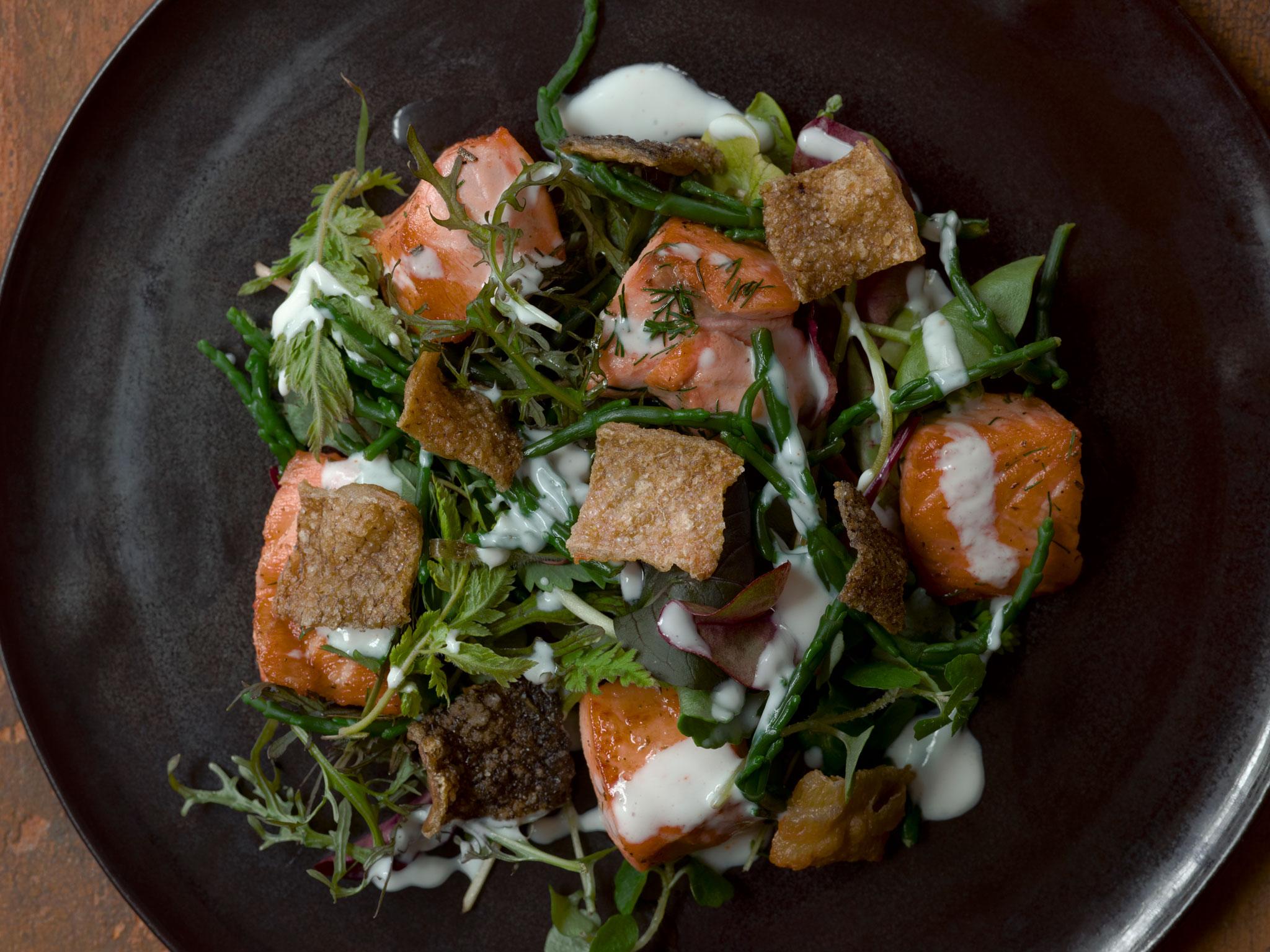 Salmon and samphire salad with fennel and yoghurt dressing (Jason Lowe)