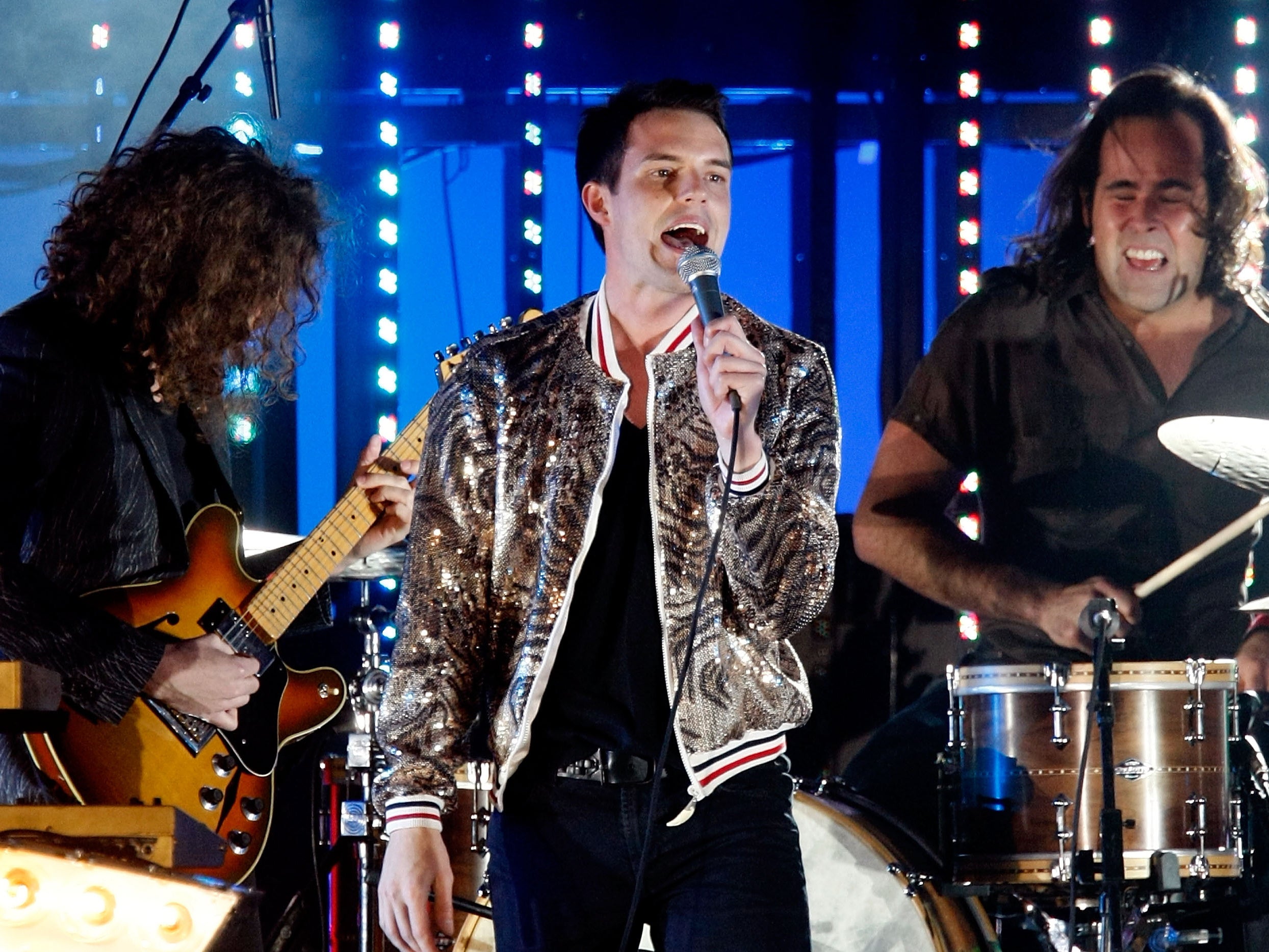 Brandon Flowers performs on stage with The Killers in hometown Las Vegas