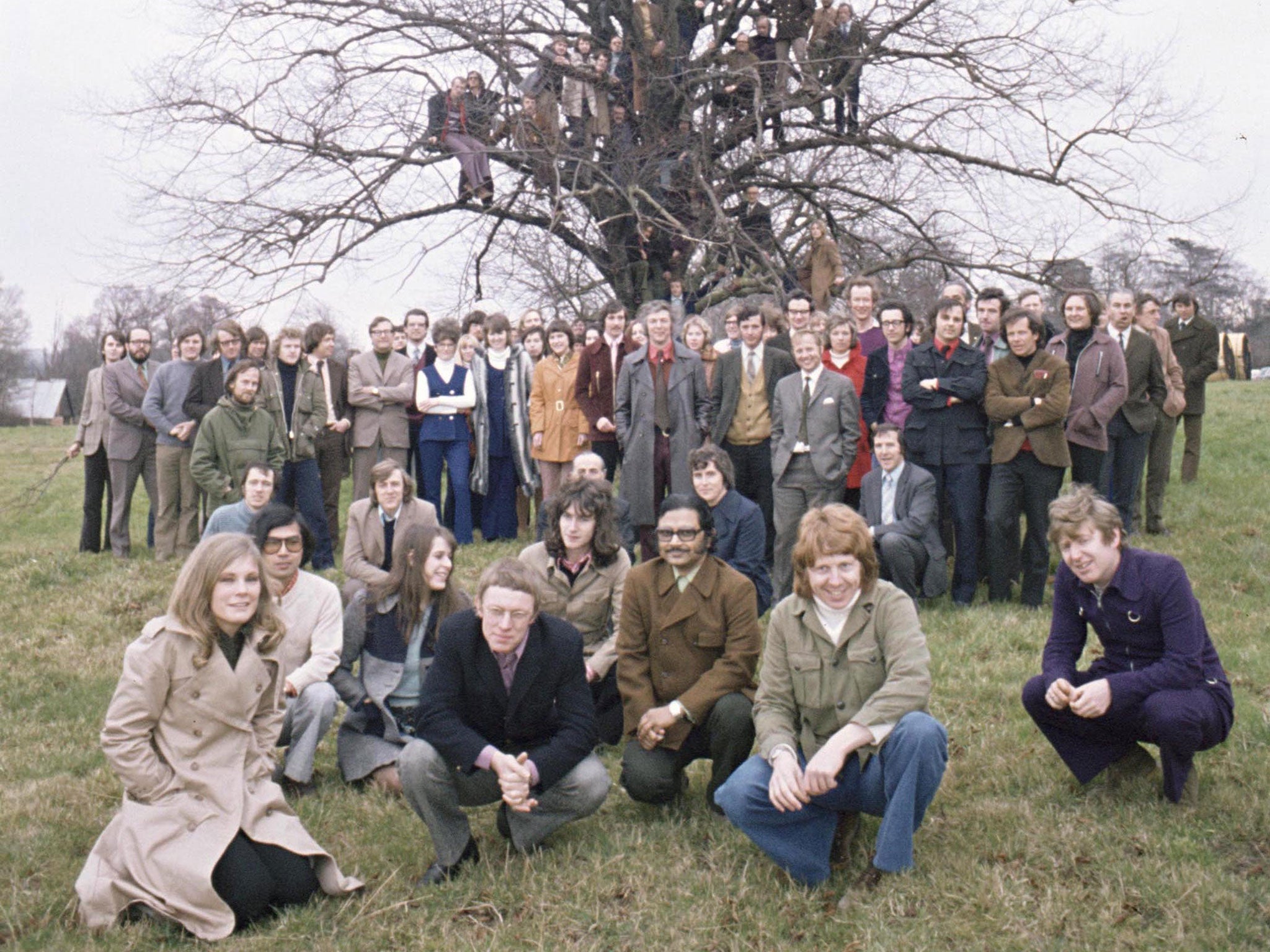 Walker, centre, standing, in the early 1970s with the team that created Milton Keynes