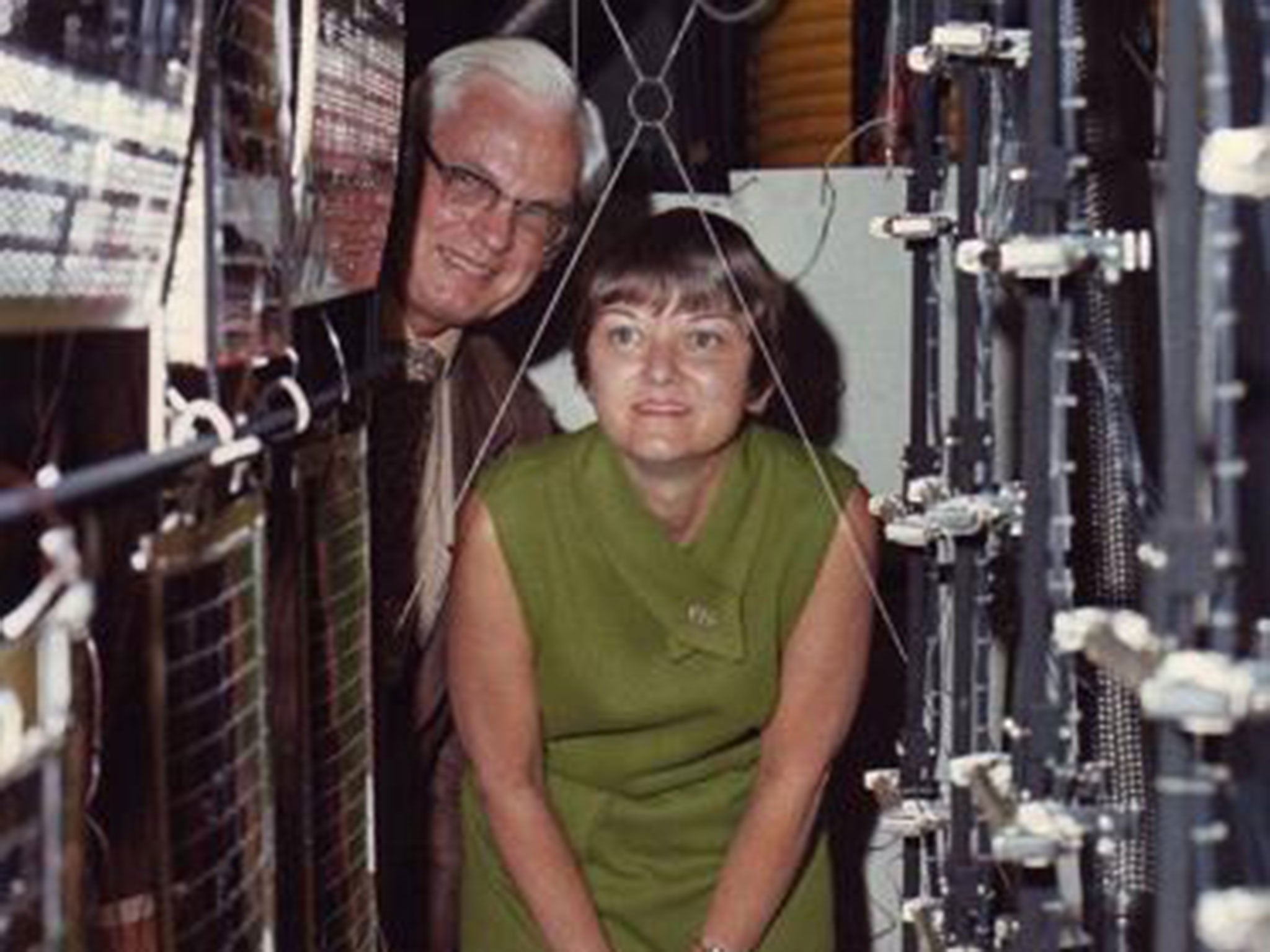 Townsend in 1974 with Henry Riblet of Johns Hopkins University inspecting a spacecraft before testing