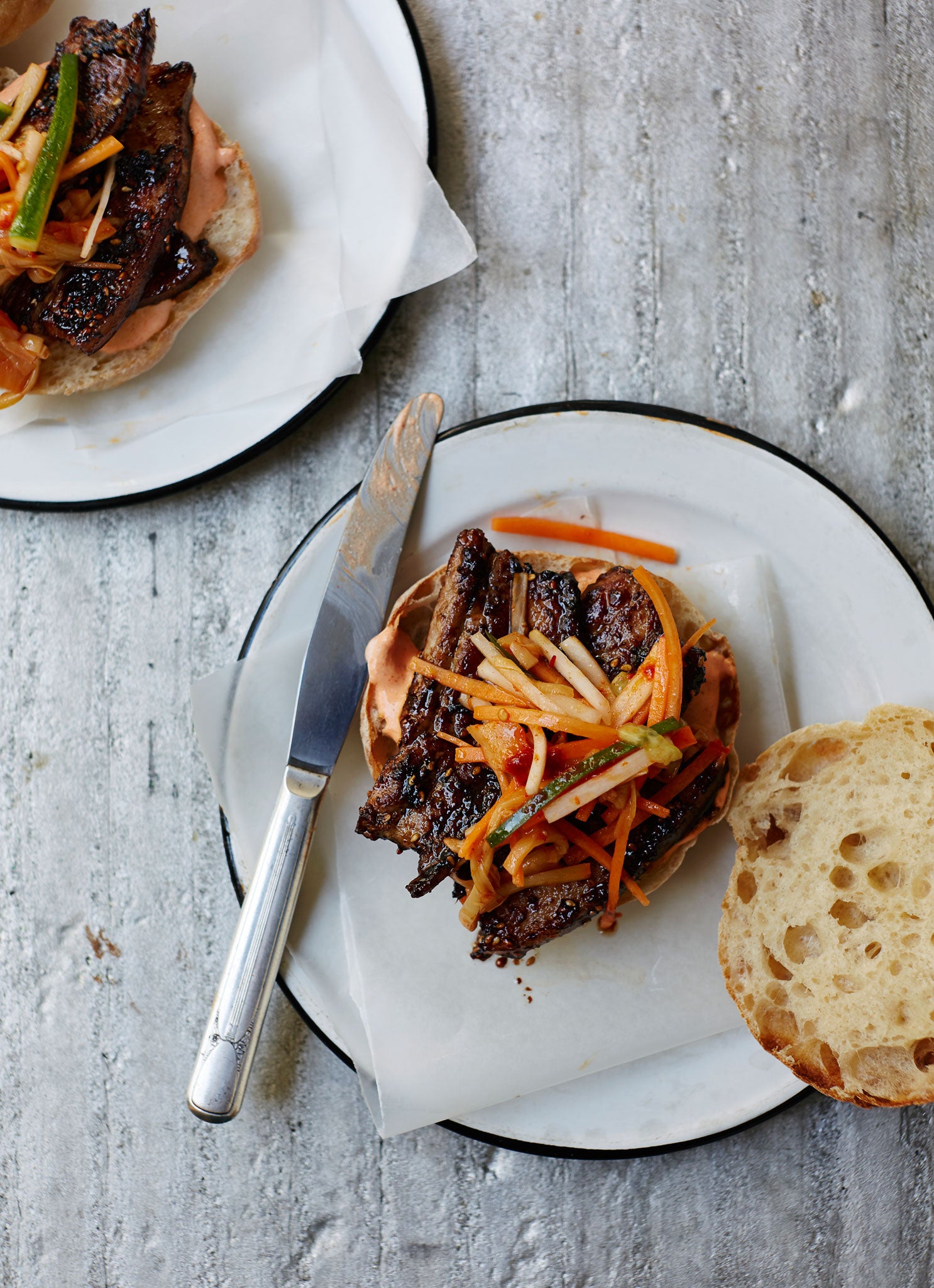 Spiced pork-belly bun with kimchi slaw